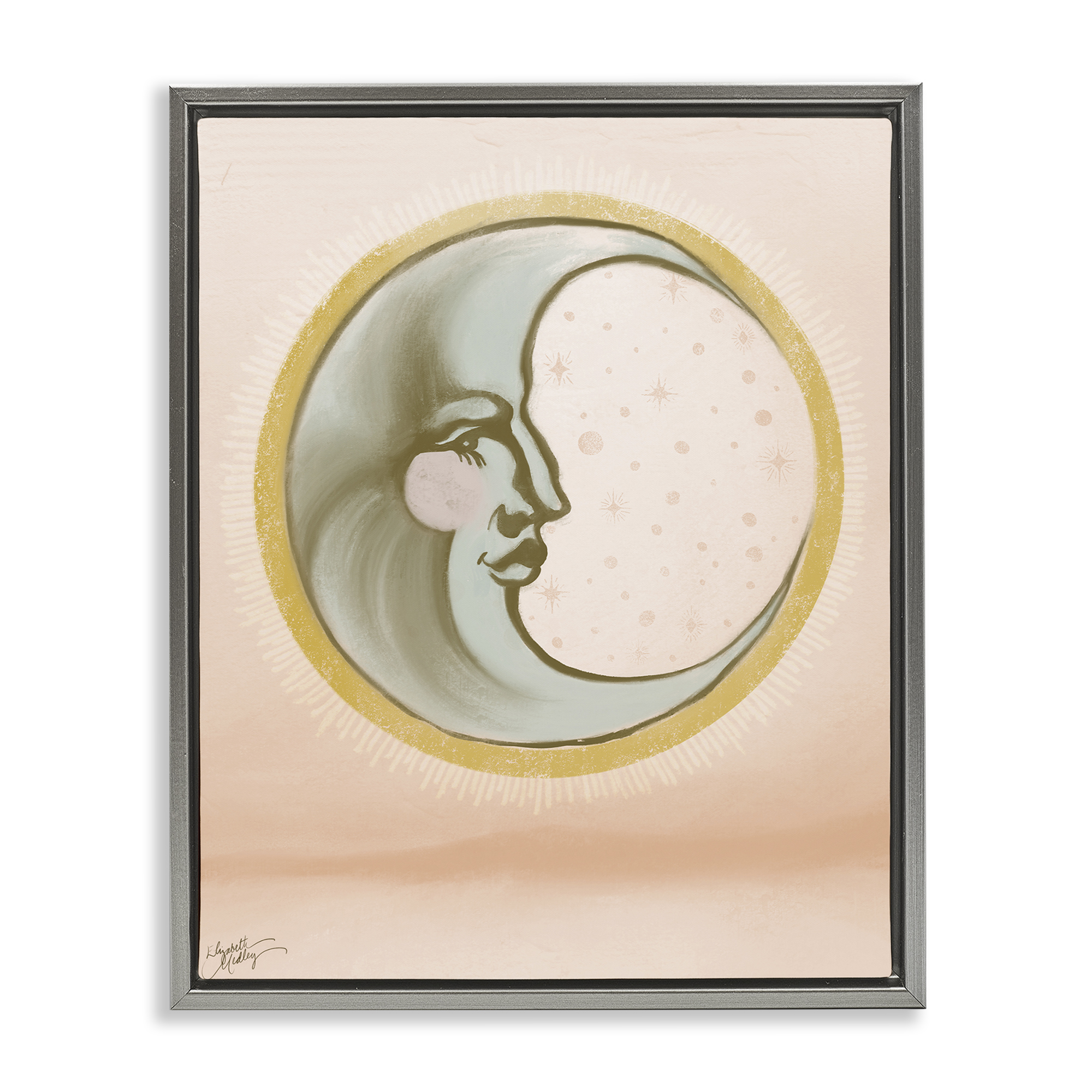 Stupell Industries Moon Face in Circle Astrology & Stars Painting Gray Floater Framed Canvas Art Print Wall Art, 17 x 21