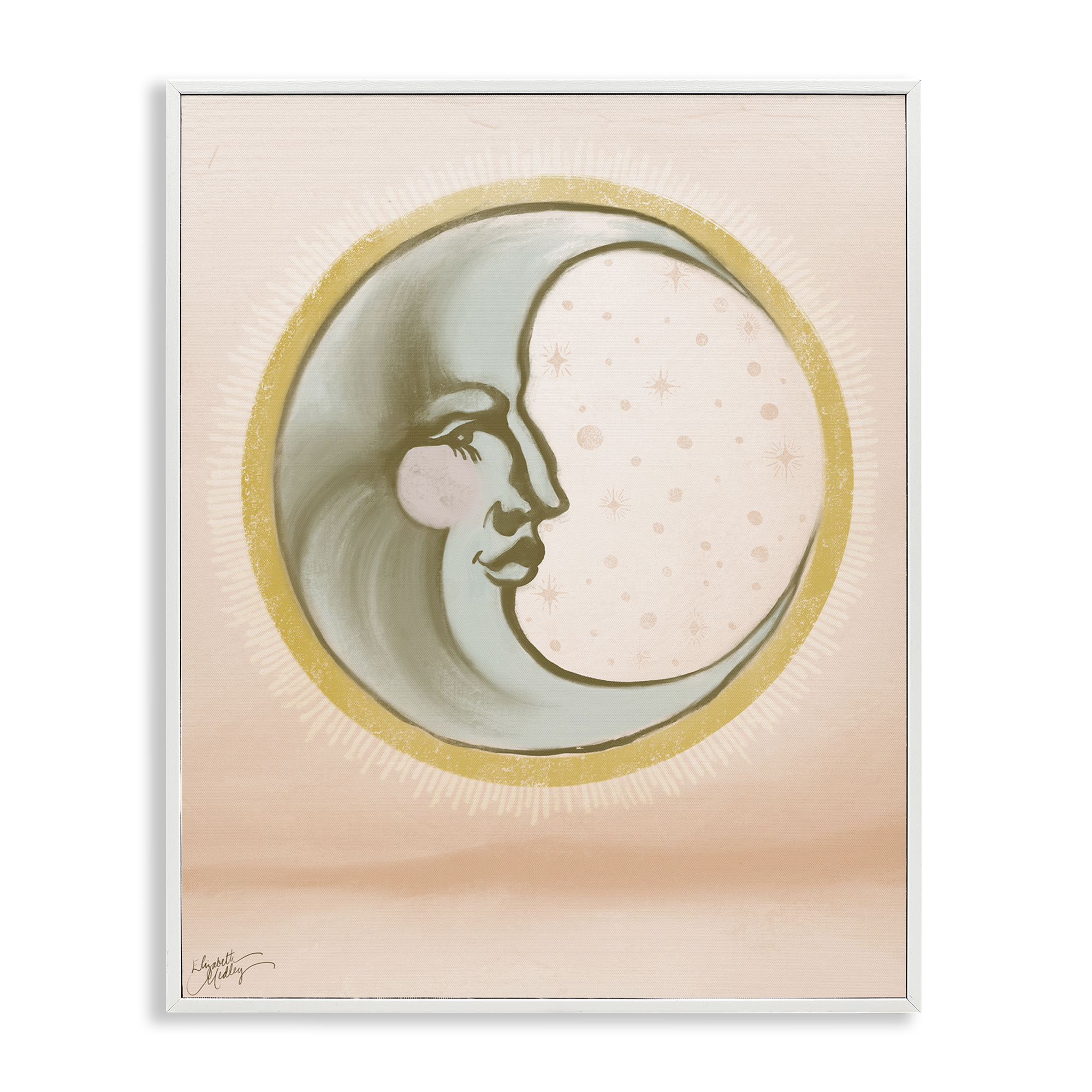 Stupell Industries Moon Face in Circle Astrology & Stars Painting White Framed Art Print Wall Art, 11 x 14