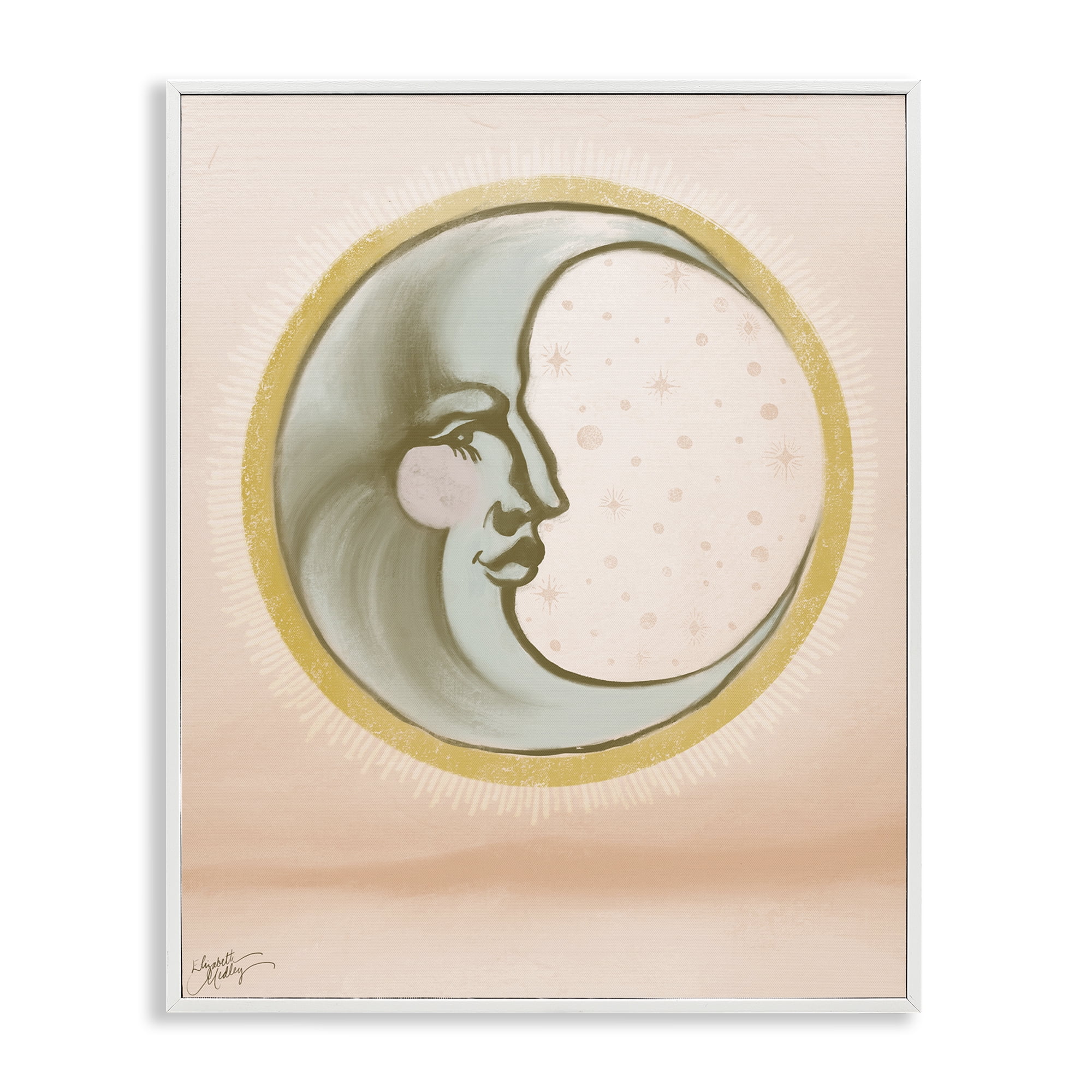 Stupell Industries Moon Face in Circle Astrology & Stars Painting White Framed Art Print Wall Art, 16 x 20