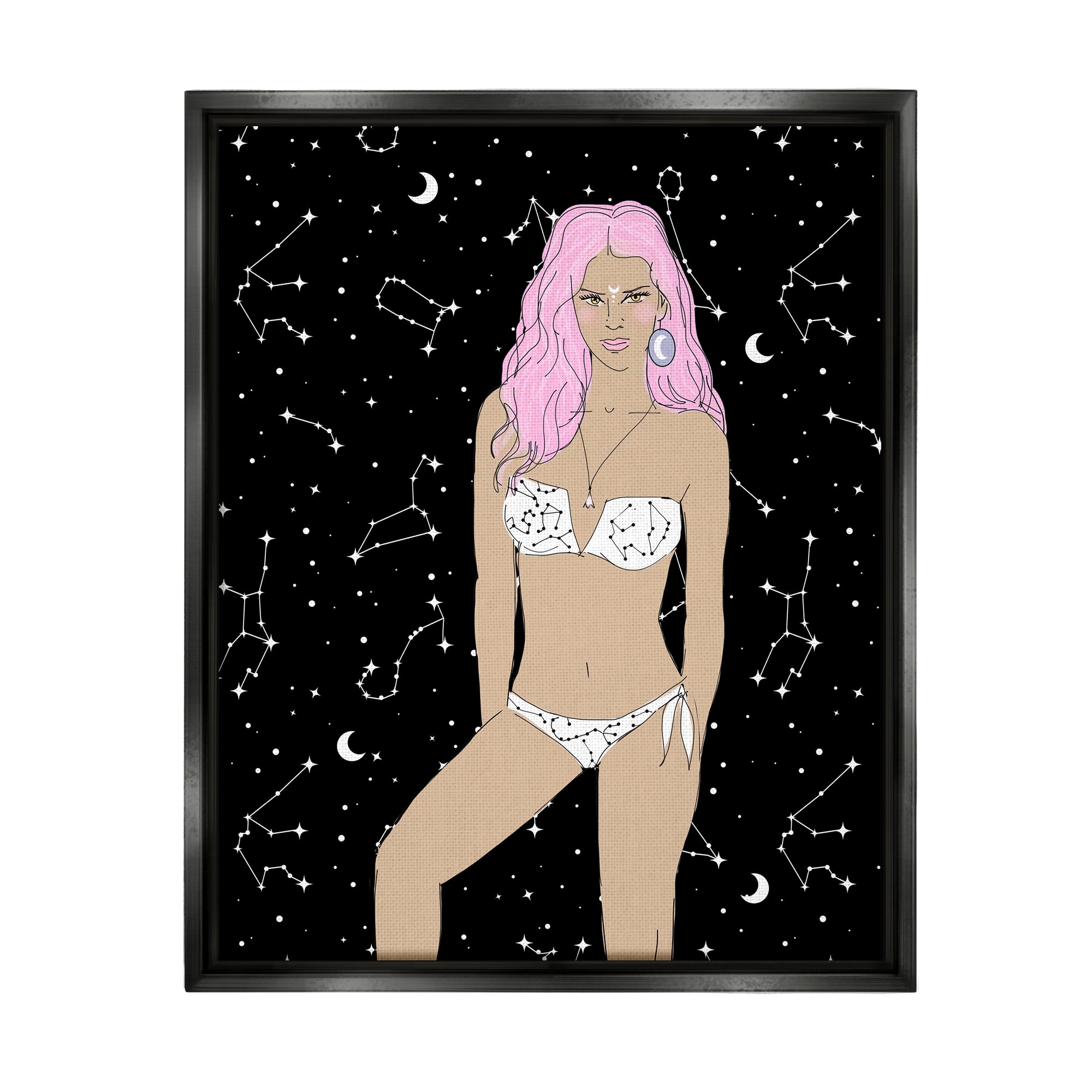Stupell Industries Moon Girl Constellations Novelty Painting Black Floater Framed Art Print Wall Art, 25 x 31
