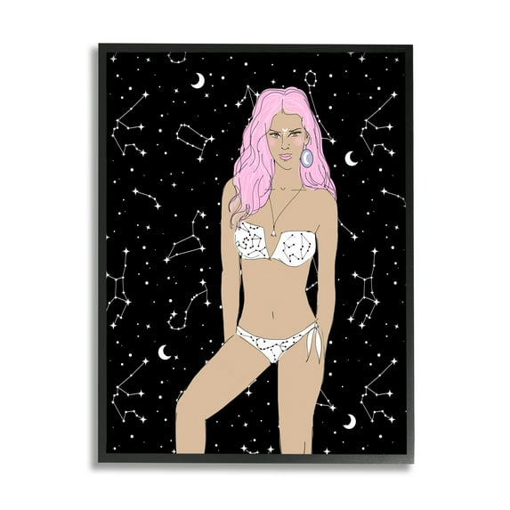 Stupell Industries Moon Girl Constellations Novelty Painting Black Framed Art Print Wall Art, 11 x 14