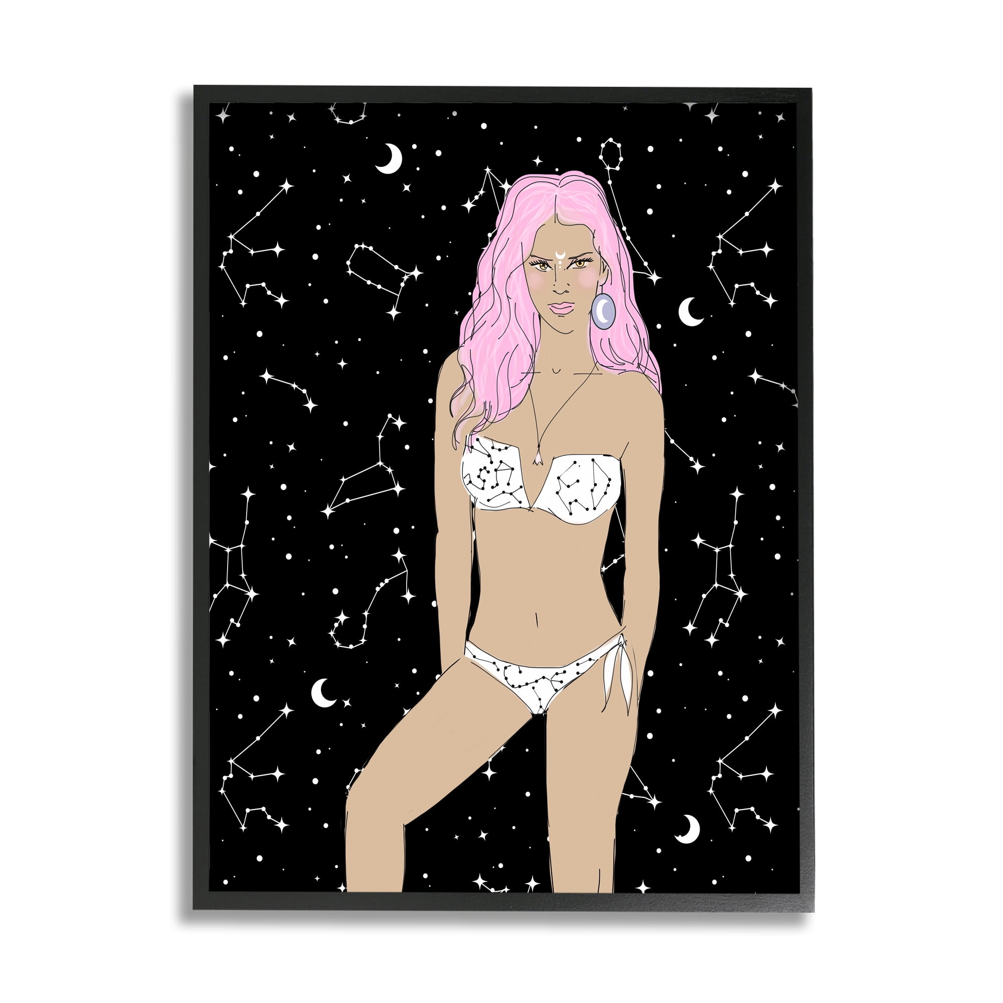 Stupell Industries Moon Girl Constellations Novelty Painting Black Framed Art Print Wall Art, 16 x 20