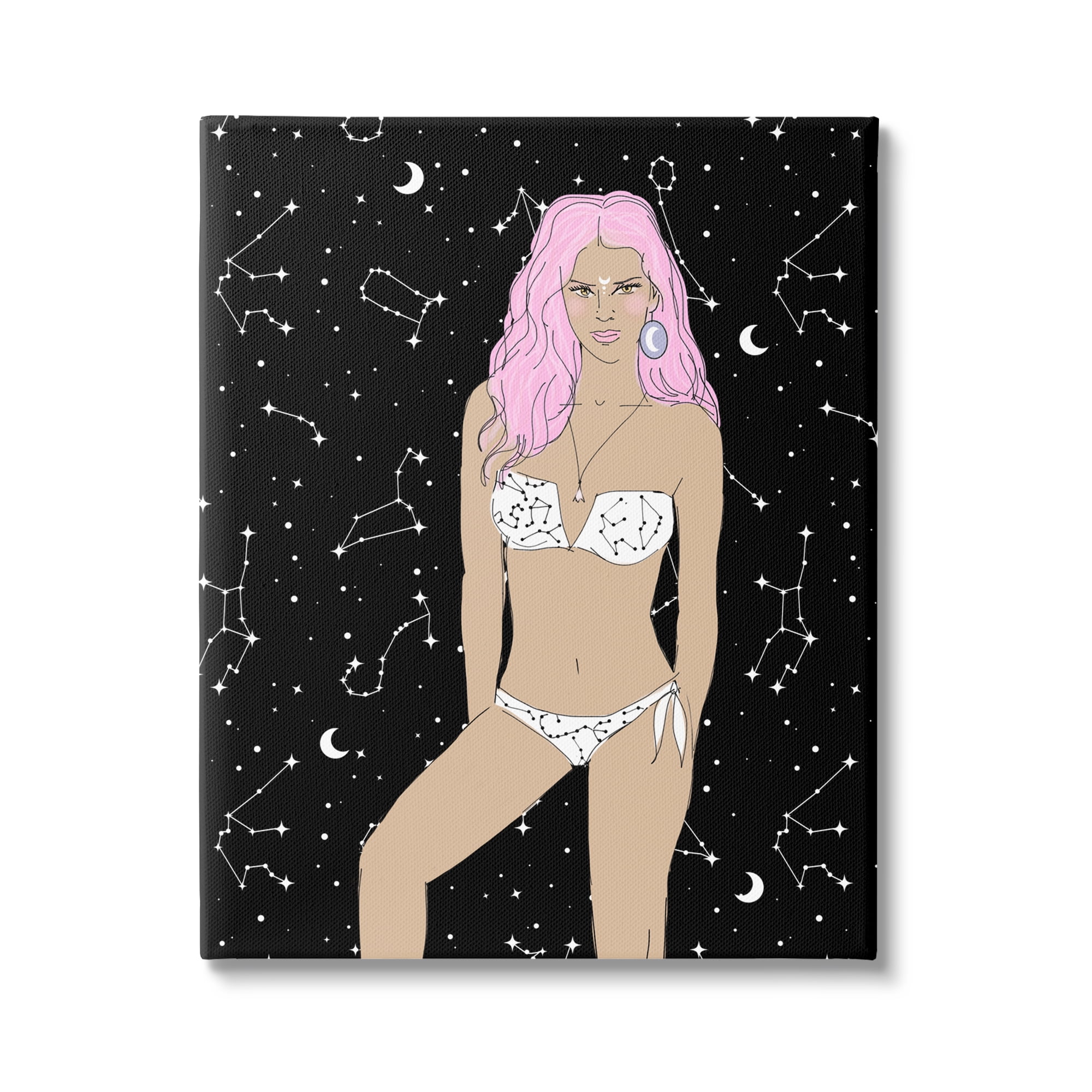 Stupell Industries Moon Girl Constellations Novelty Painting Gallery Wrapped Canvas Print Wall Art, 36 x 48