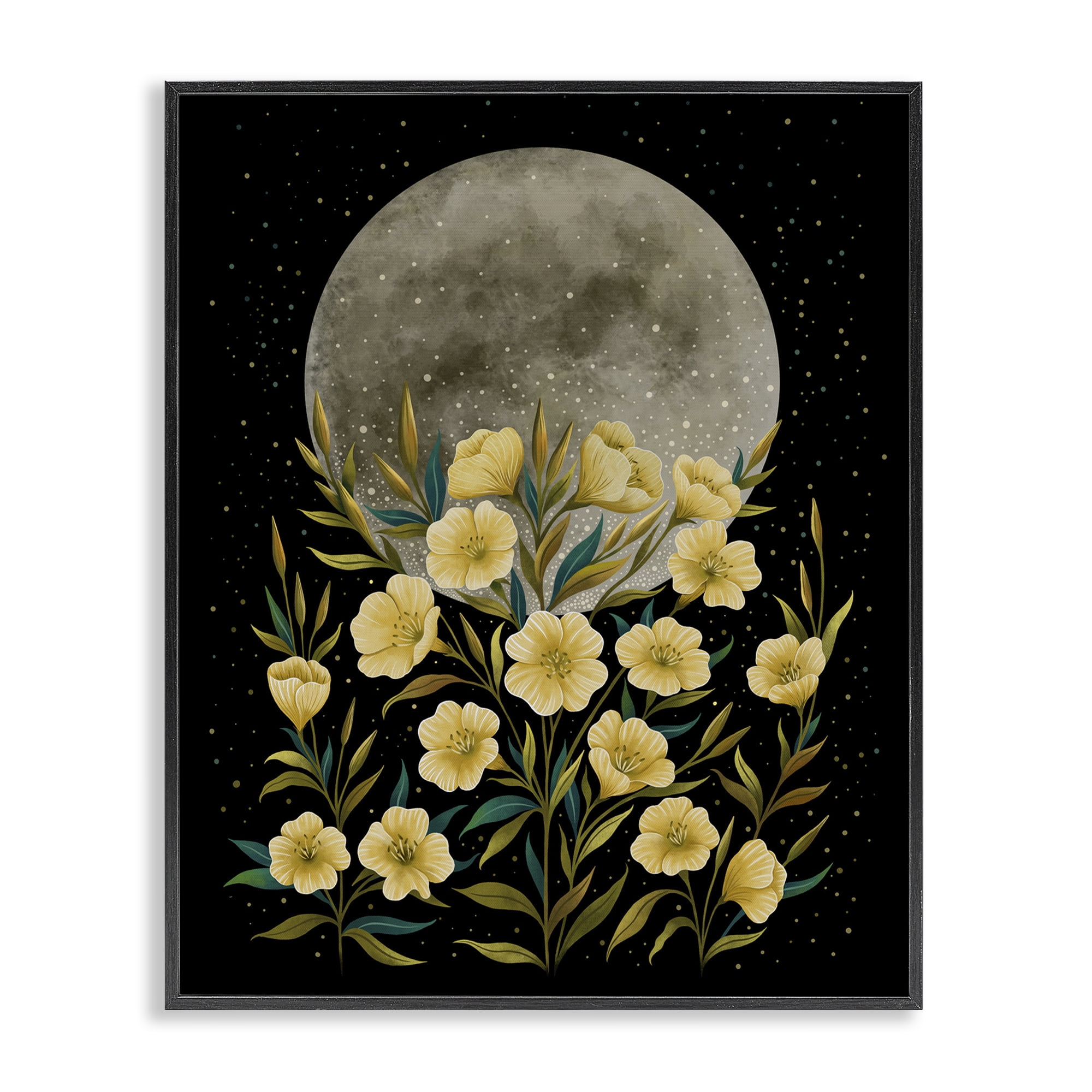 Stupell Industries Moon Greeting Yellow Flowers Black Framed Giclee Art, design by Episodic Drawings