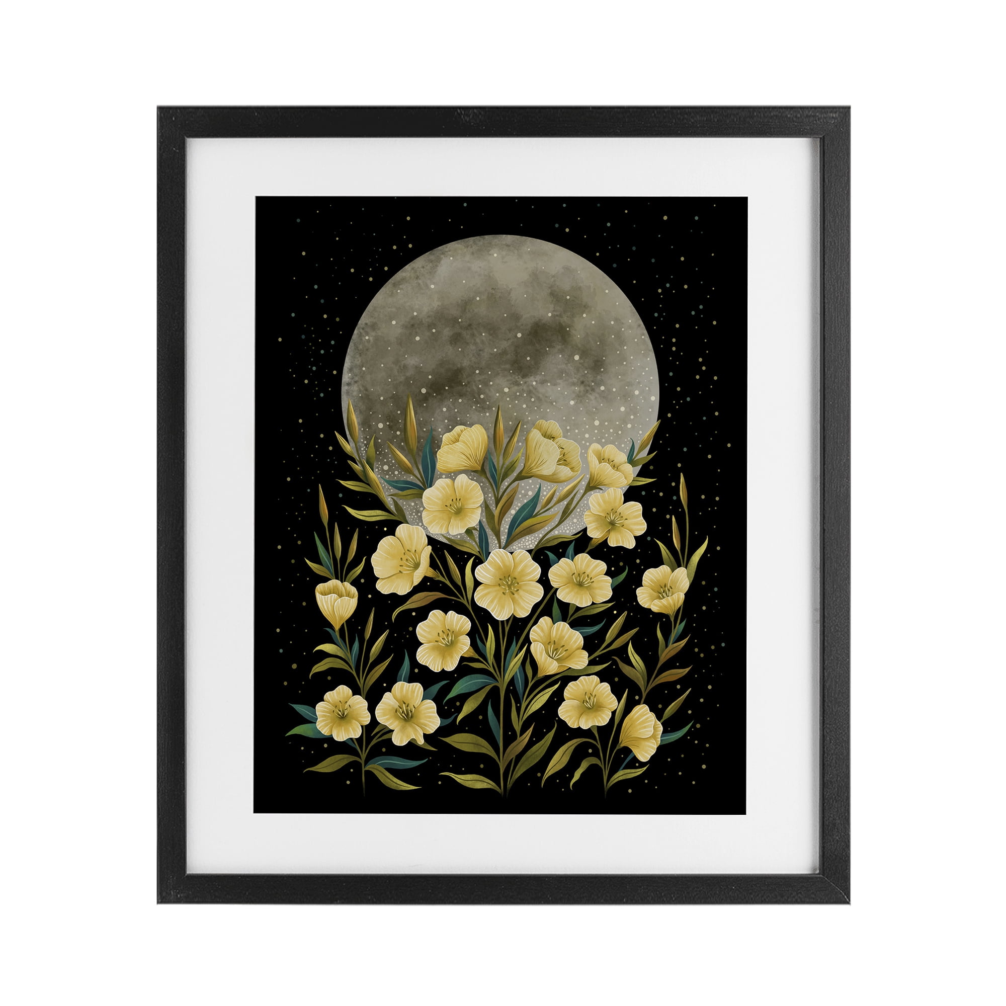 Stupell Industries Moon Greeting Yellow Flowers Black Framed Print Under Glass, design by Episodic Drawings