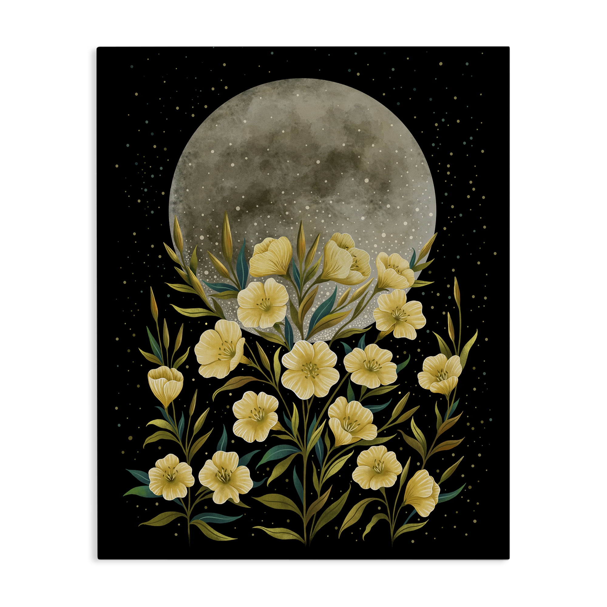 Stupell Industries Moon Greeting Yellow Flowers Canvas Wall Art, design by Episodic Drawings