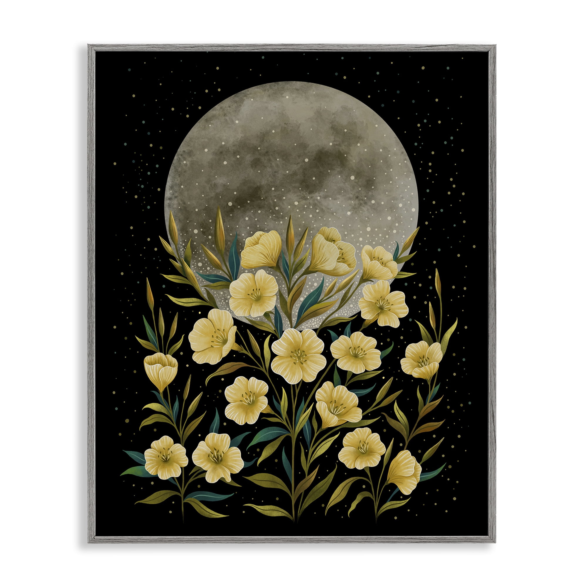 Stupell Industries Moon Greeting Yellow Flowers Gray Framed Giclee Art, design by Episodic Drawings