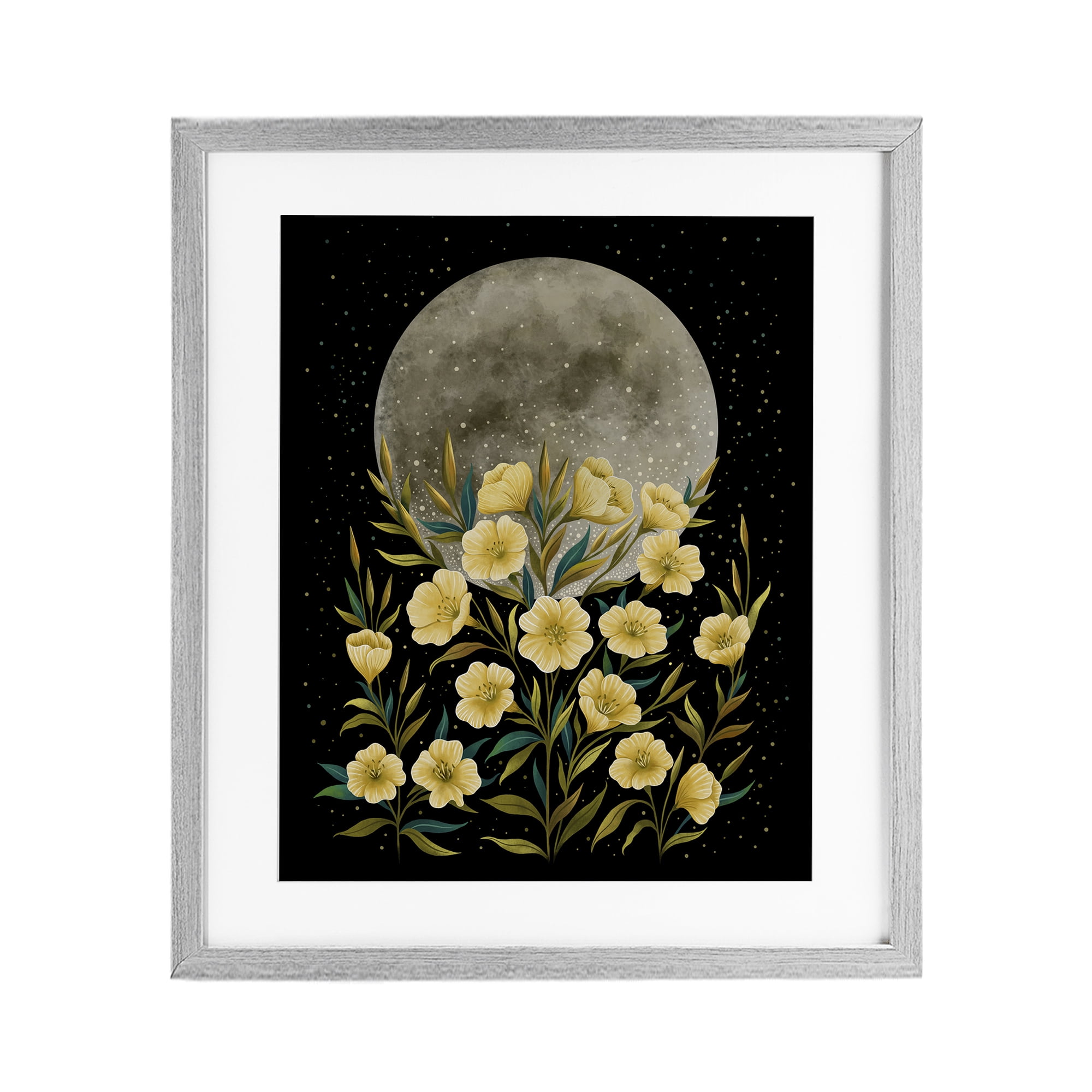 Stupell Industries Moon Greeting Yellow Flowers Gray Framed Print Under Glass, design by Episodic Drawings