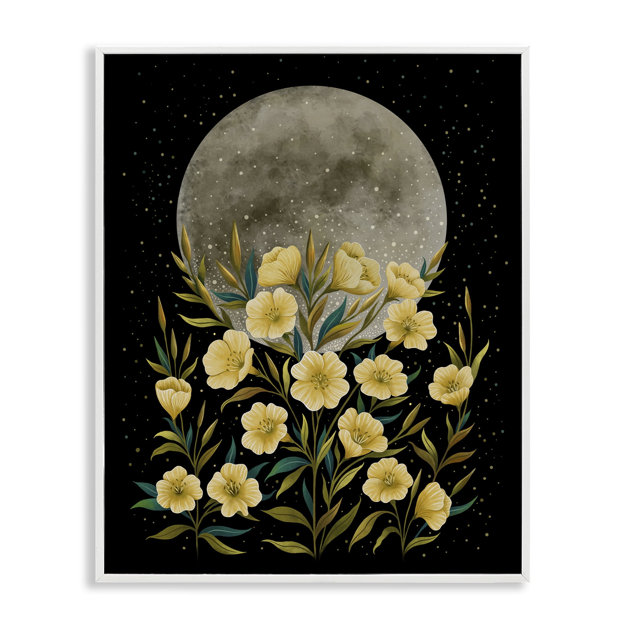 Stupell Industries Moon Greeting Yellow Flowers White Framed Giclee Art, design by Episodic Drawings