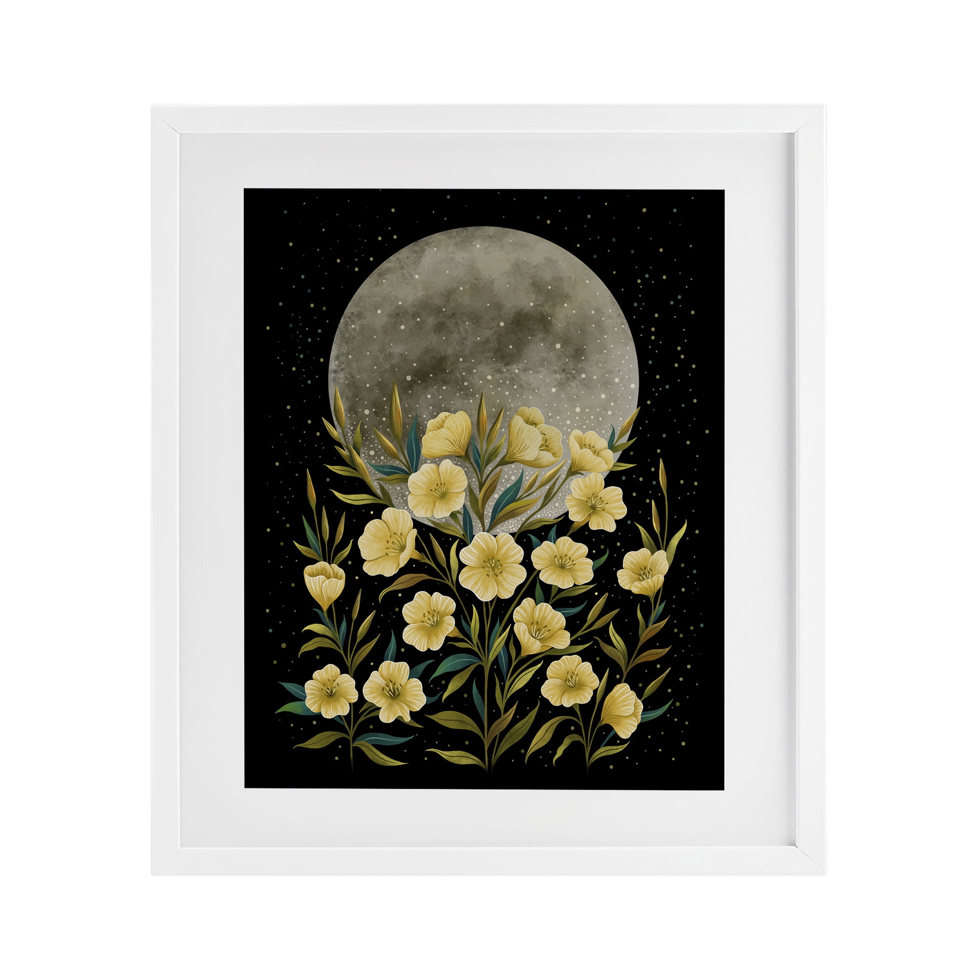 Stupell Industries Moon Greeting Yellow Flowers White Framed Print Under Glass, design by Episodic Drawings