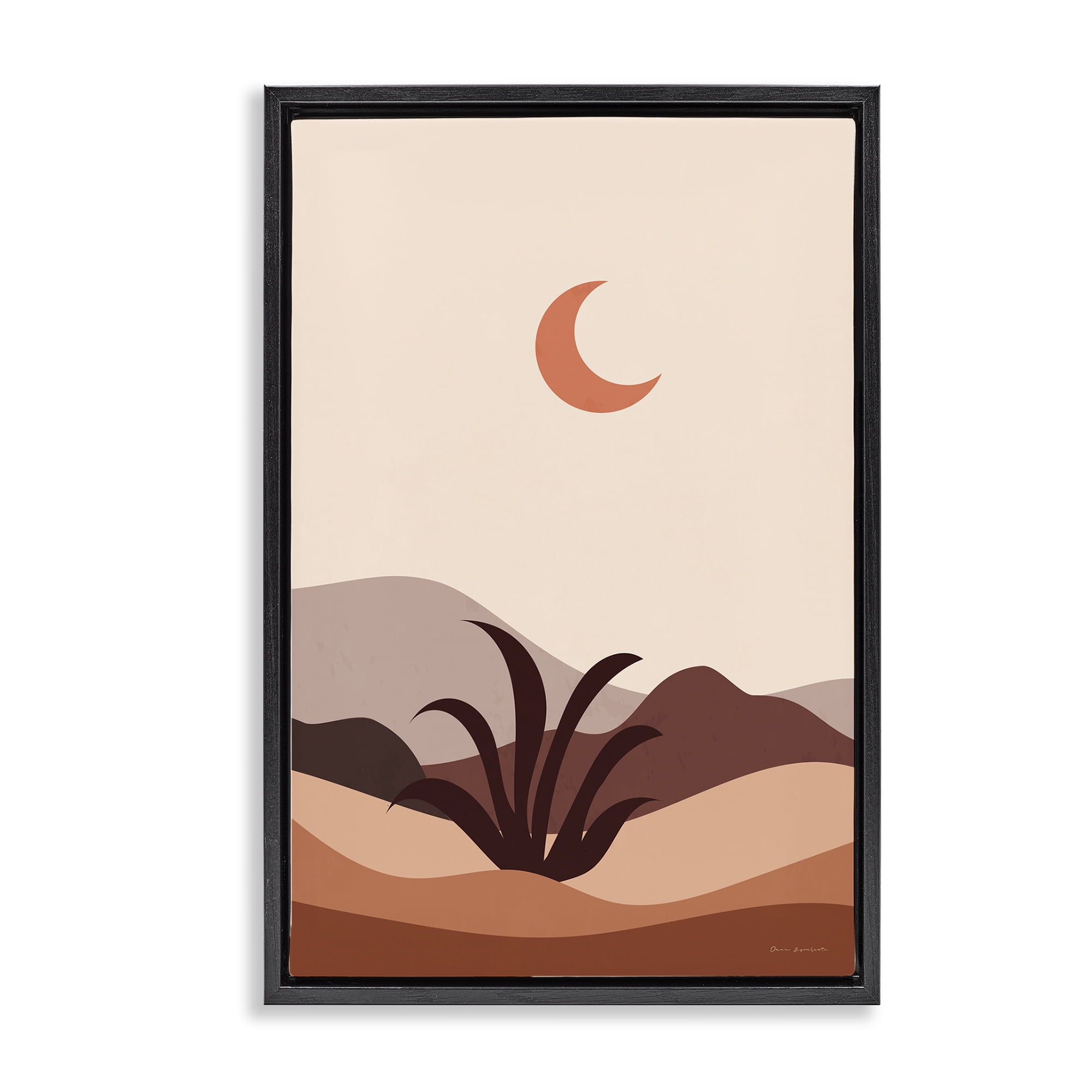 Stupell Industries Moon Over Desert Scene Landscape & Nature Painting Black Floater Framed Canvas Art Print Wall Art, 21 x 31