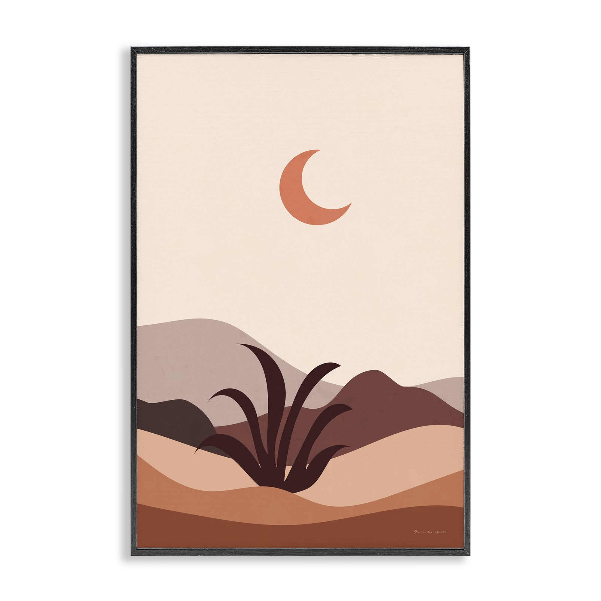 Stupell Industries Moon Over Desert Scene Landscape & Nature Painting Black Framed Art Print Wall Art, 20 x 30