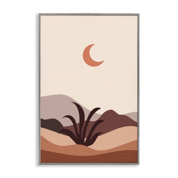 Stupell Industries Moon Over Desert Scene Landscape & Nature Painting Gray Framed Art Print Wall Art, 16 x 24
