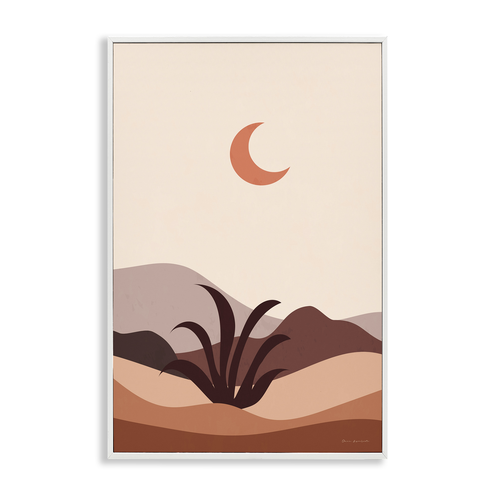Stupell Industries Moon Over Desert Scene Landscape & Nature Painting White Framed Art Print Wall Art, 12 x 18