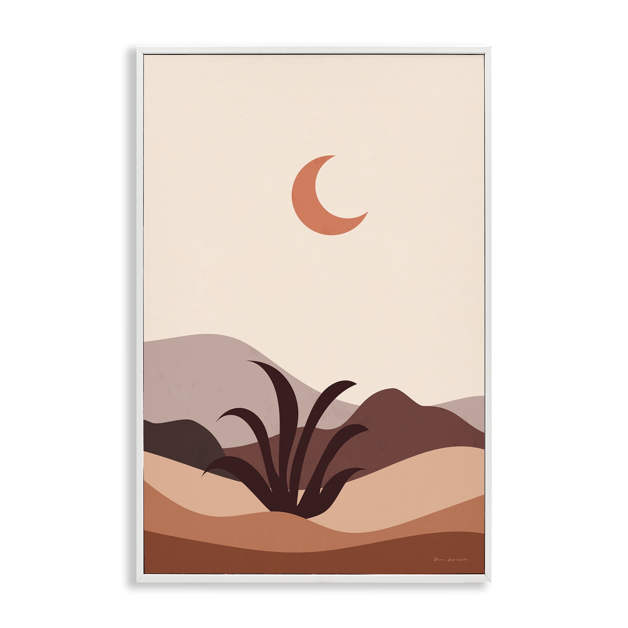 Stupell Industries Moon Over Desert Scene Landscape & Nature Painting White Framed Art Print Wall Art, 20 x 30