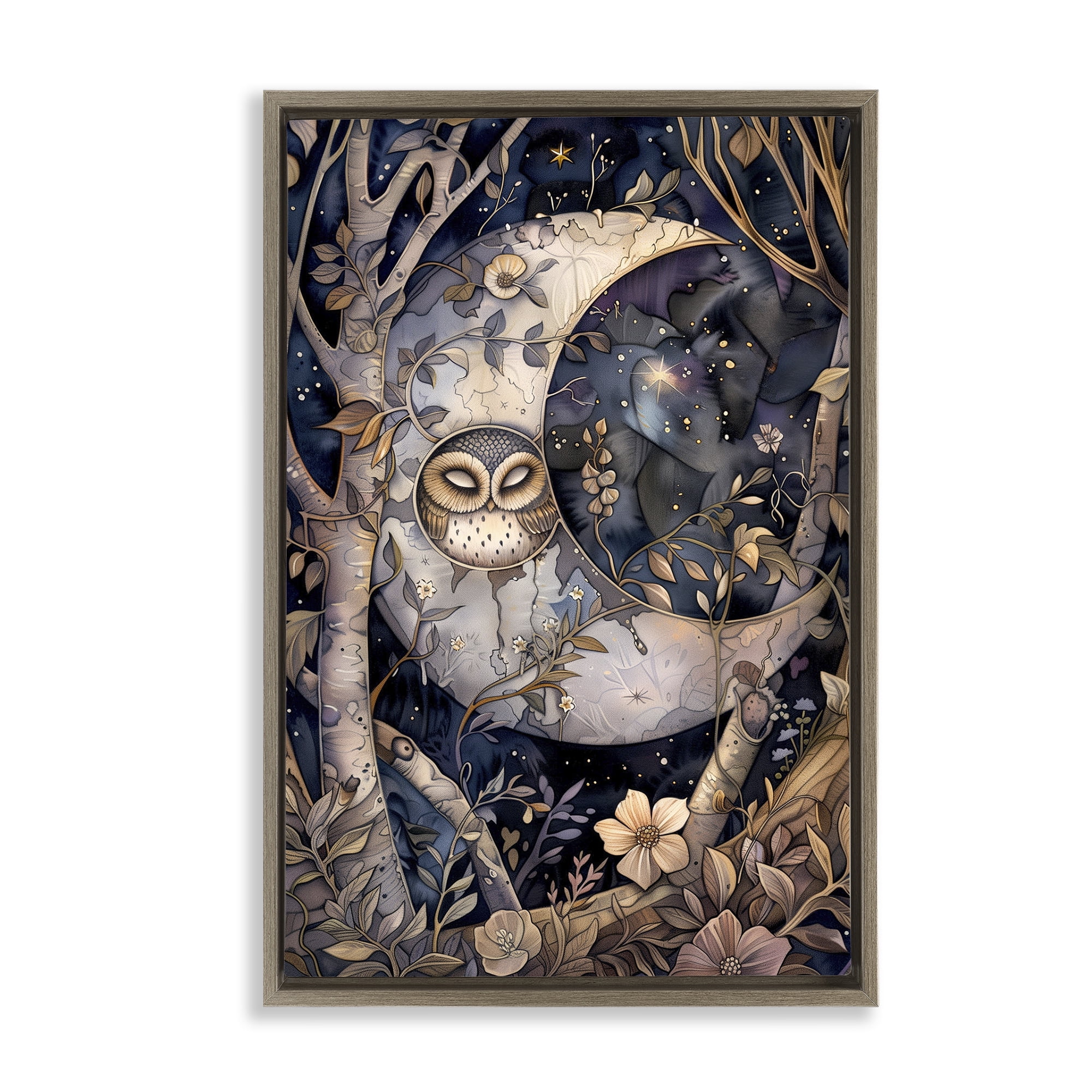Stupell Industries Moon Owl Sleeping Animals & Insects Painting Brown Floater Framed Art Print Wall Art, 17 x 25