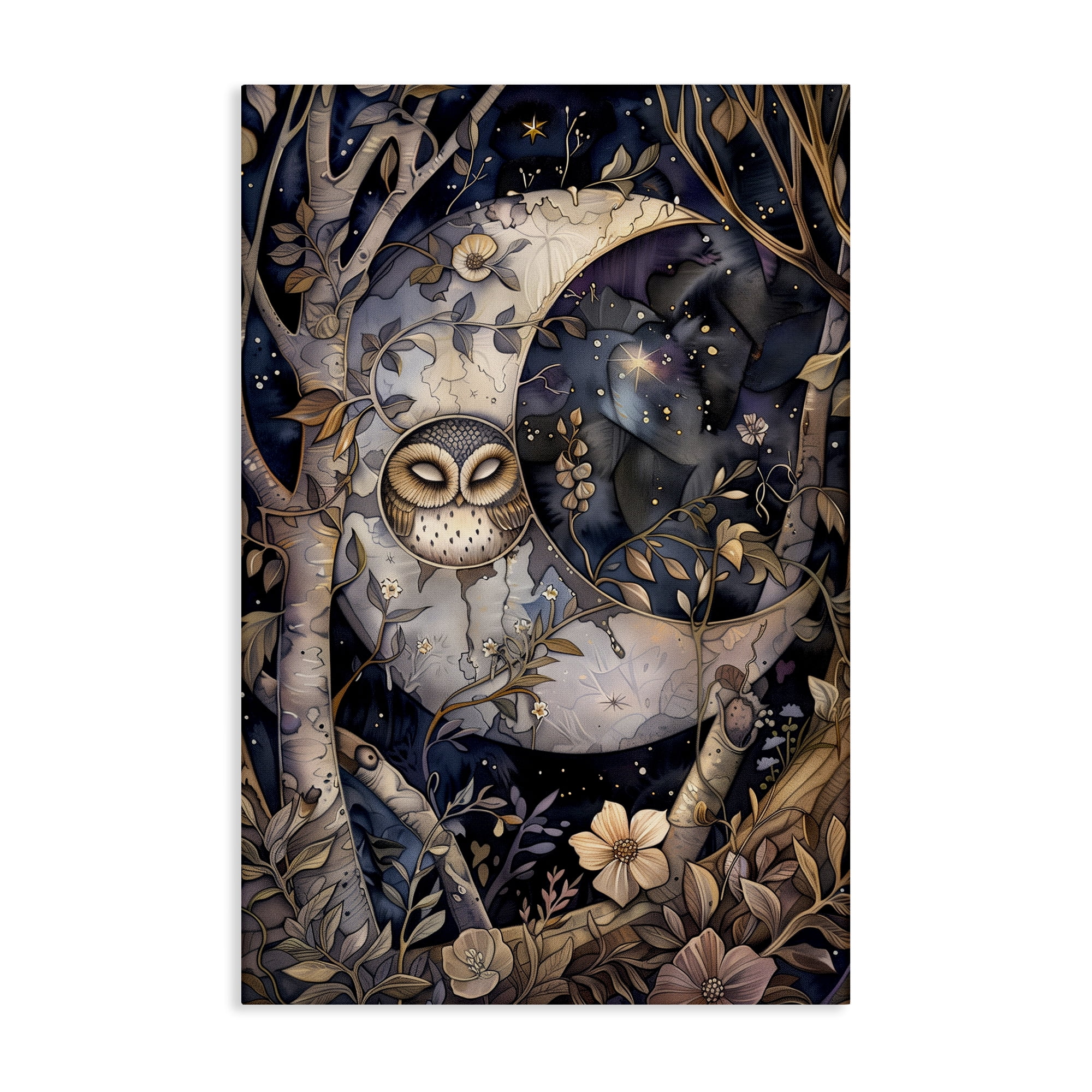 Stupell Industries Moon Owl Sleeping Animals & Insects Painting Gallery Wrapped Canvas Art Print Wall Art, 20 x 30