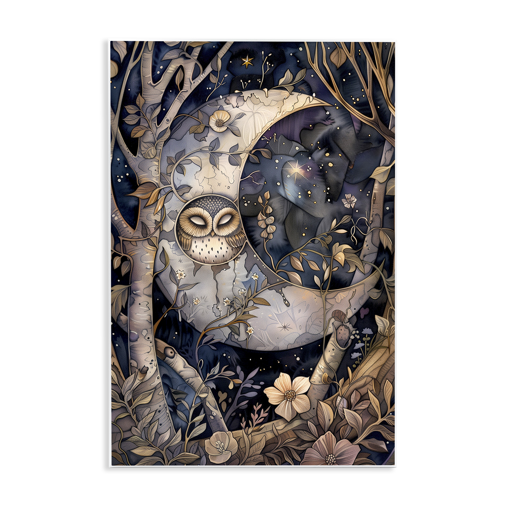 Stupell Industries Moon Owl Sleeping Animals & Insects Painting Unframed Art Print Wall Art, 10 x 15