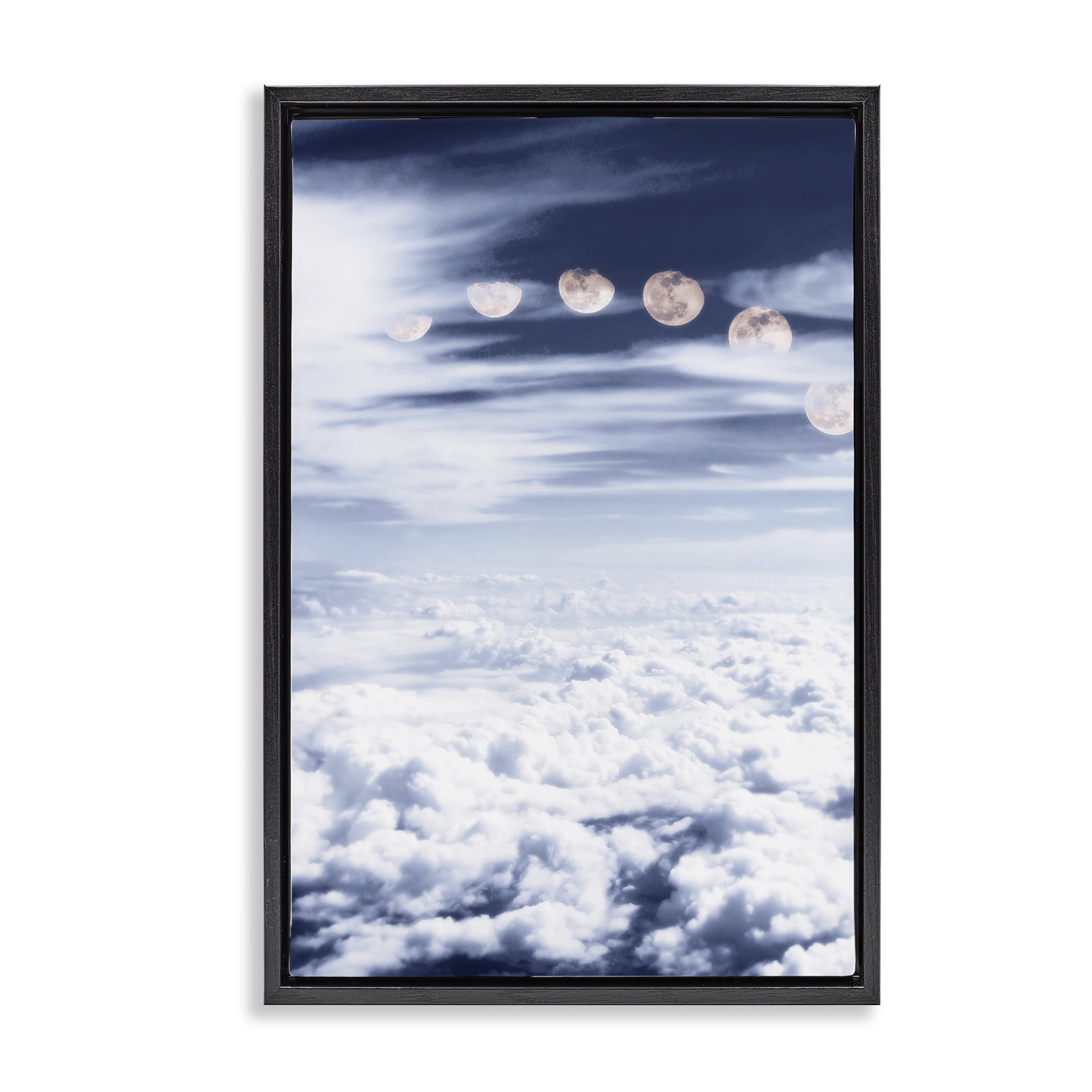 Stupell Industries Moon Phases Over Clouds Landscape Painting Black Floater Framed Canvas Art Print Wall Art, 21 x 31