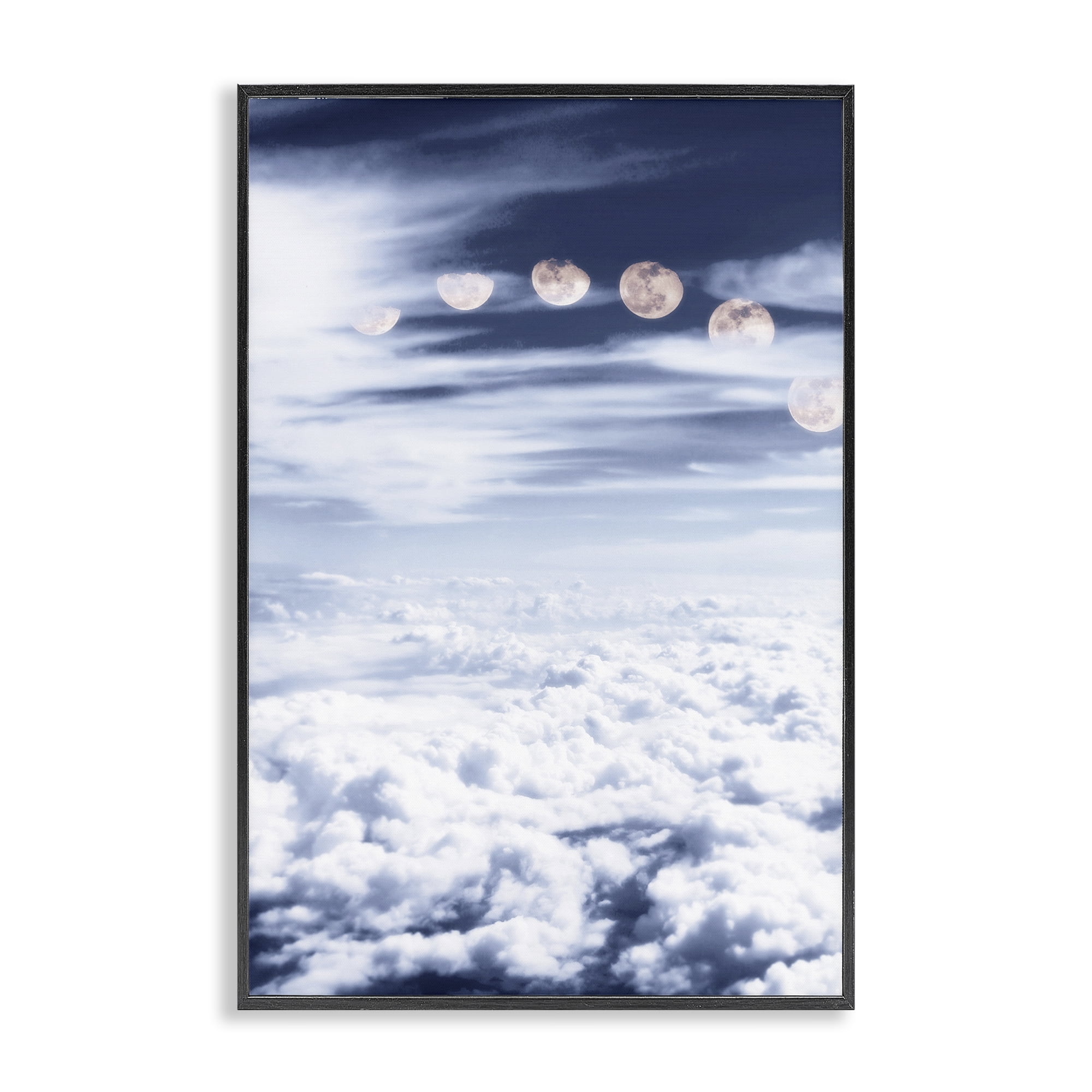 Stupell Industries Moon Phases Over Clouds Landscape Painting Black Framed Art Print Wall Art, 12 x 18