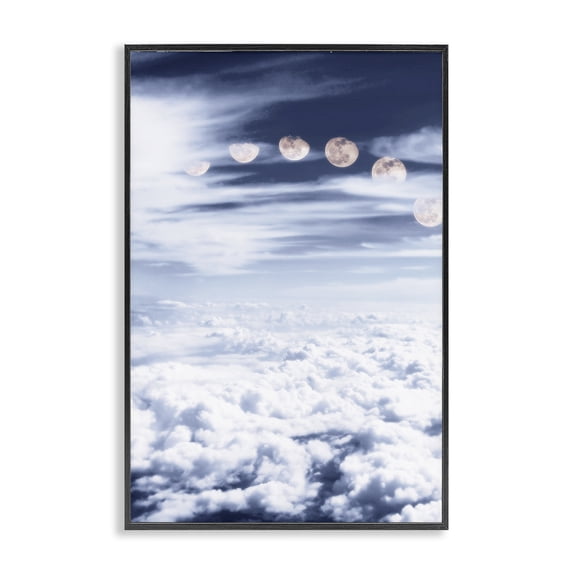 Stupell Industries Moon Phases Over Clouds Landscape Painting Black Framed Art Print Wall Art, 12 x 18