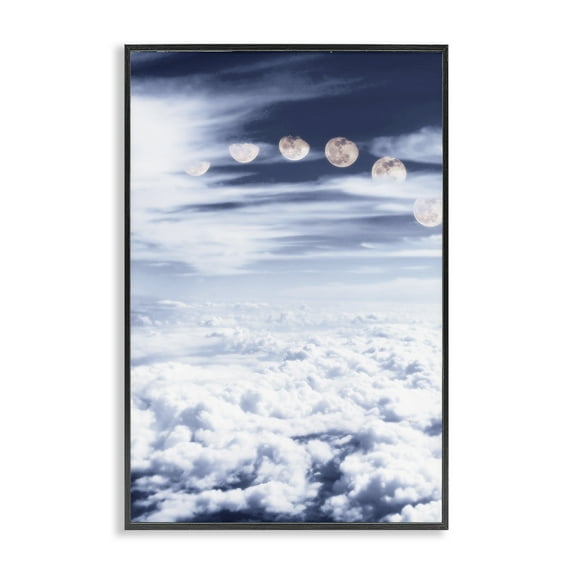 Stupell Industries Moon Phases Over Clouds Landscape Painting Black Framed Art Print Wall Art, 16 x 24