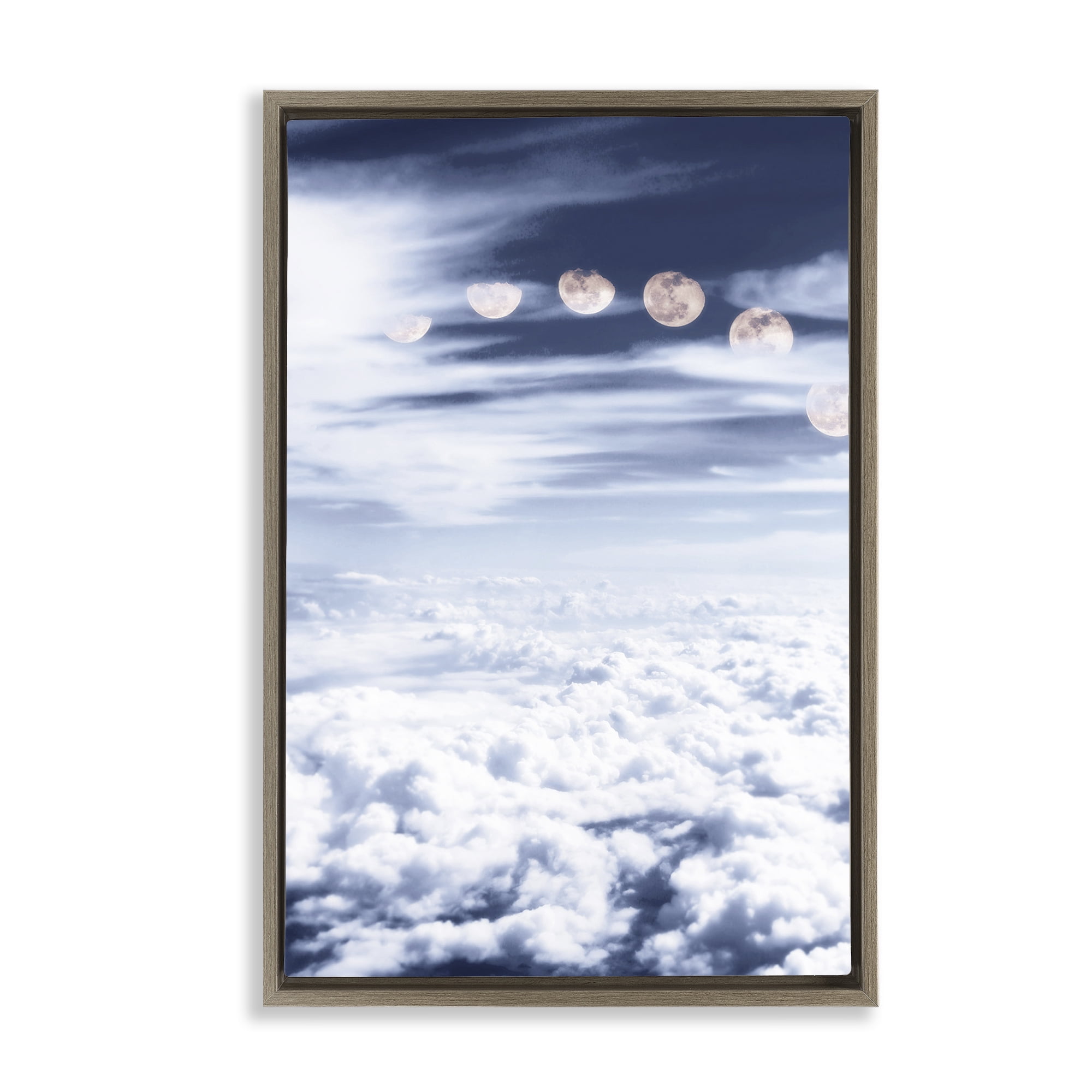 Stupell Industries Moon Phases Over Clouds Landscape Painting Brown Floater Framed Canvas Art Print Wall Art, 17 x 25