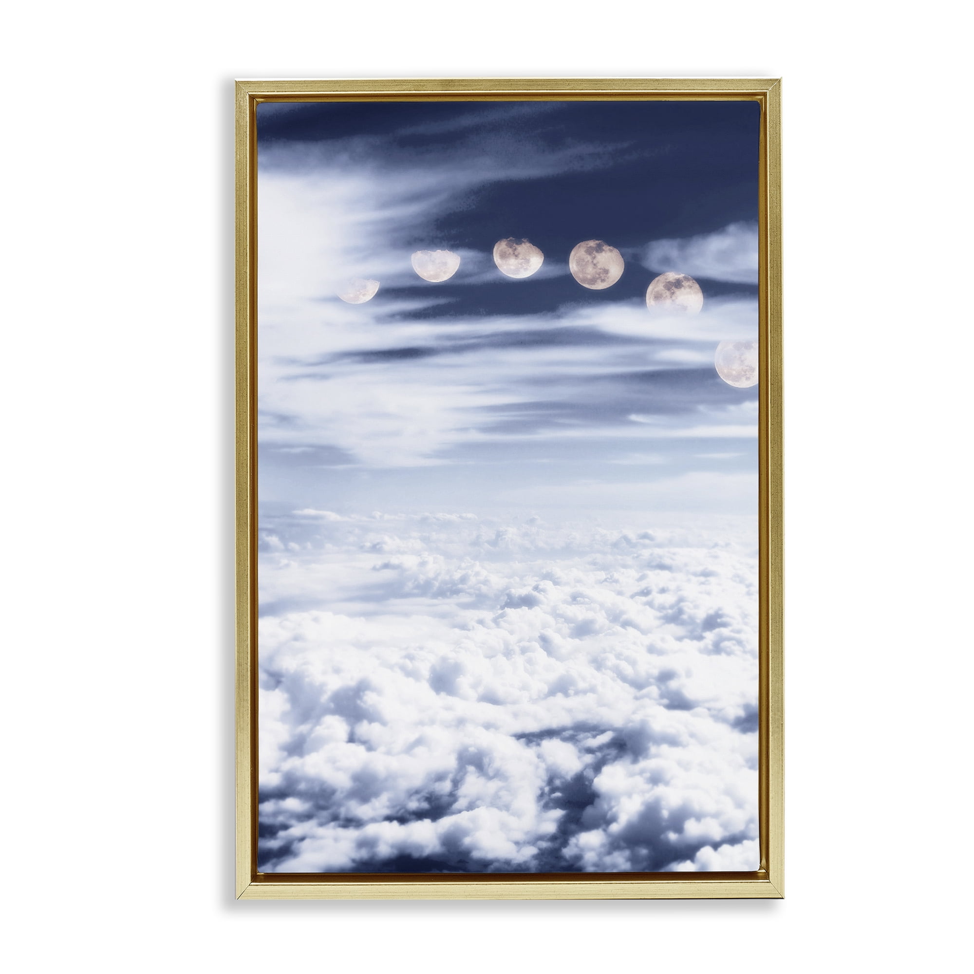 Stupell Industries Moon Phases Over Clouds Landscape Painting Gold Floater Framed Canvas Art Print Wall Art, 21 x 31
