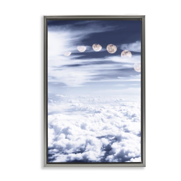 Stupell Industries Moon Phases Over Clouds Landscape Painting Gray Floater Framed Canvas Art Print Wall Art, 21 x 31