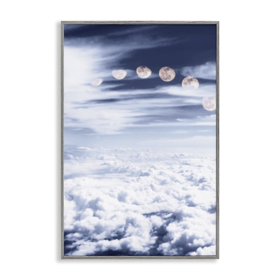 Stupell Industries Moon Phases Over Clouds Landscape Painting Gray Framed Art Print Wall Art, 16 x 24