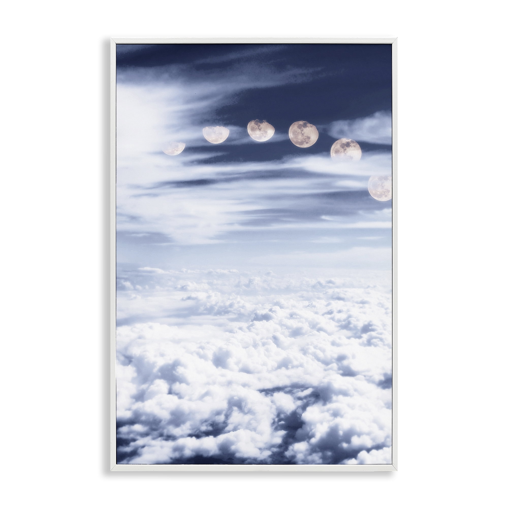 Stupell Industries Moon Phases Over Clouds Landscape Painting White Framed Art Print Wall Art, 16 x 24
