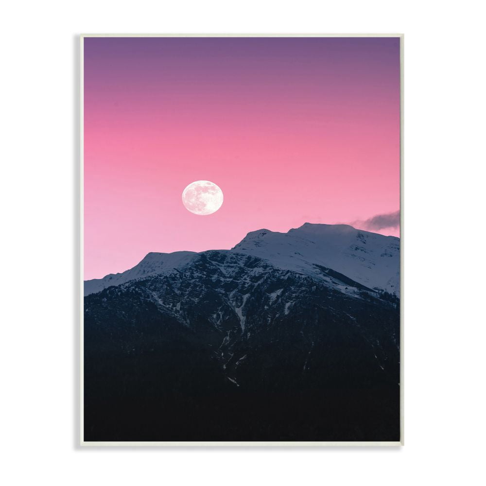Stupell Industries Moon Rise over Mountains with Pink Sky Photograph Designed by Unsplash