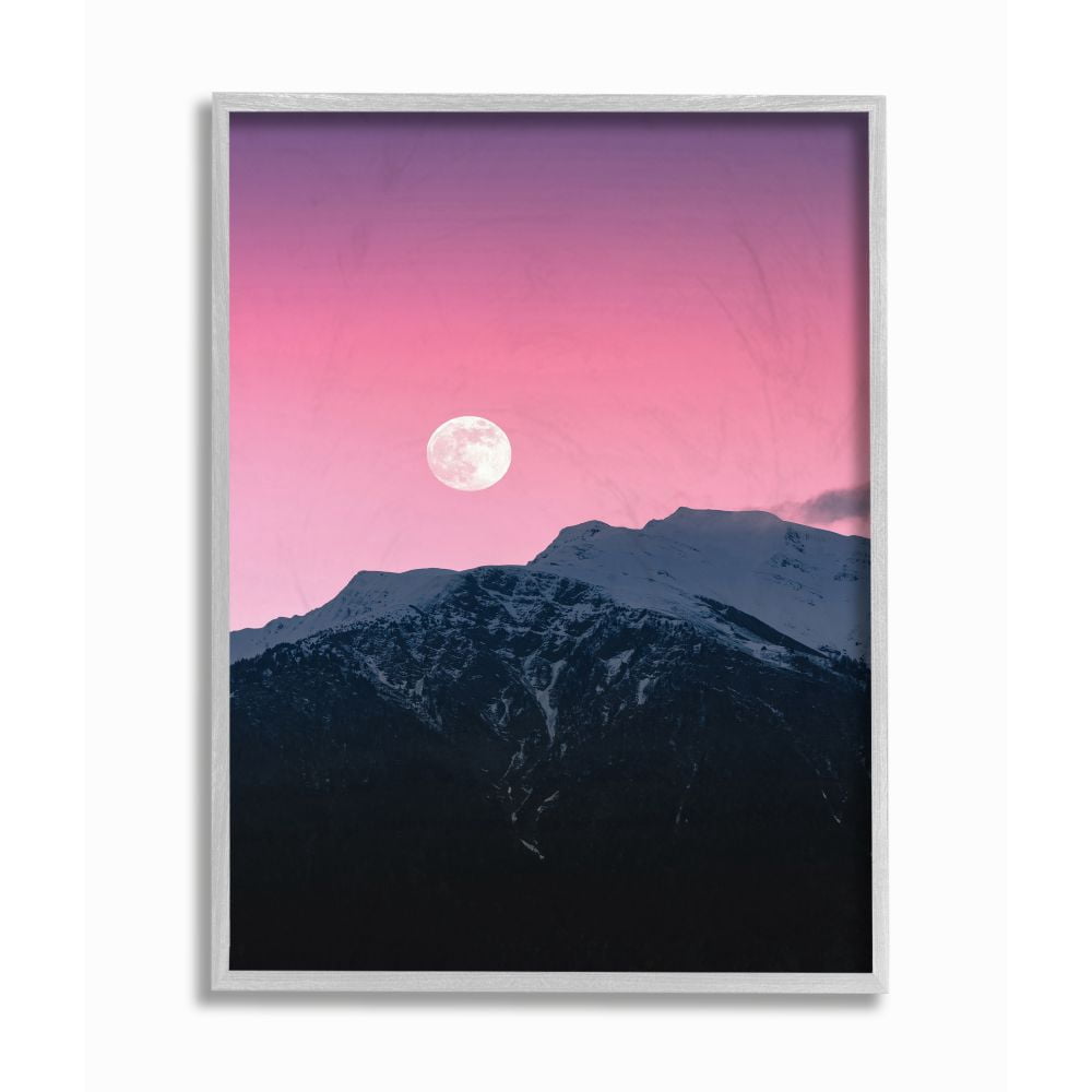 Stupell Industries Moon Rise over Mountains with Pink Sky Photograph Designed by Unsplash