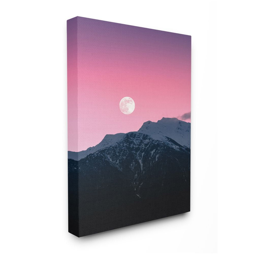 Pink Sky Moonrise Over Mountains Canvas Print for Nursery