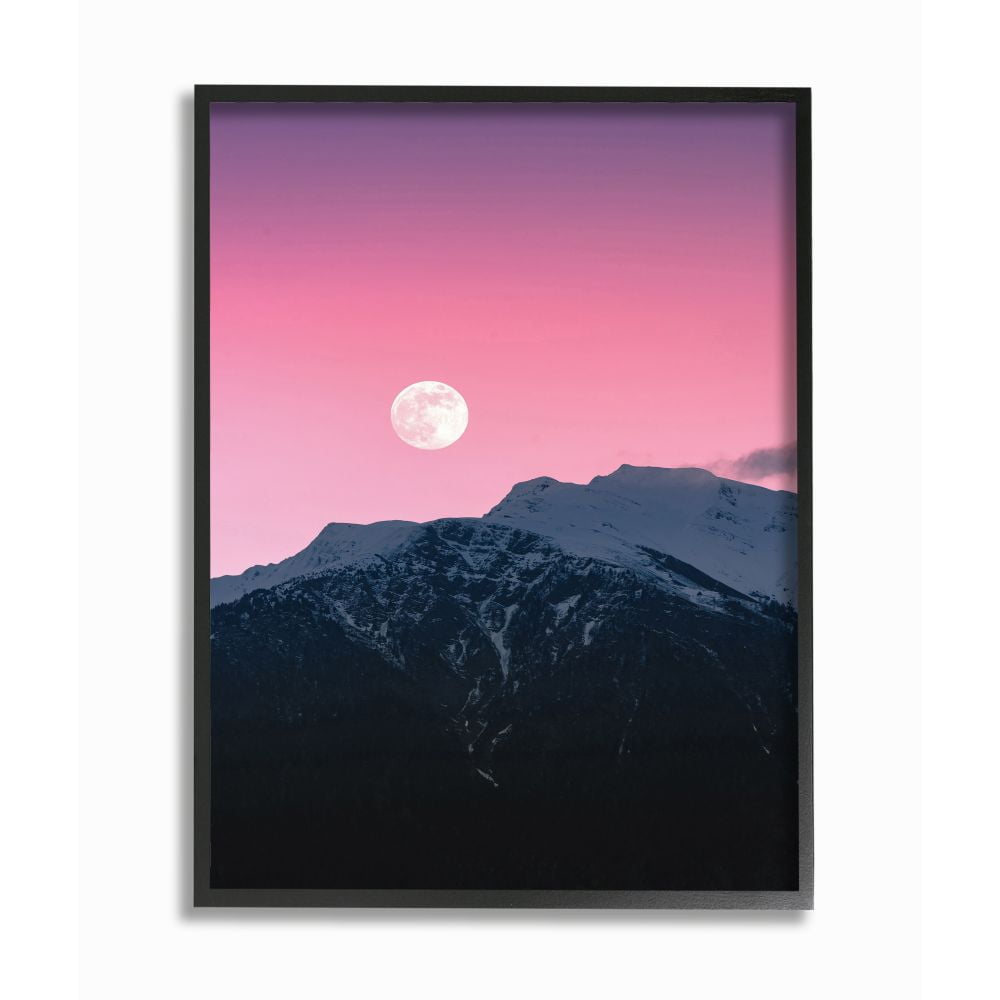 Stupell Industries Moon Rise over Mountains with Pink Sky Photograph Designed by Unsplash
