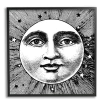 Stupell Industries Moon & Stars Face Landscape Painting Black Framed Art Print Wall Art, 12 x 12
