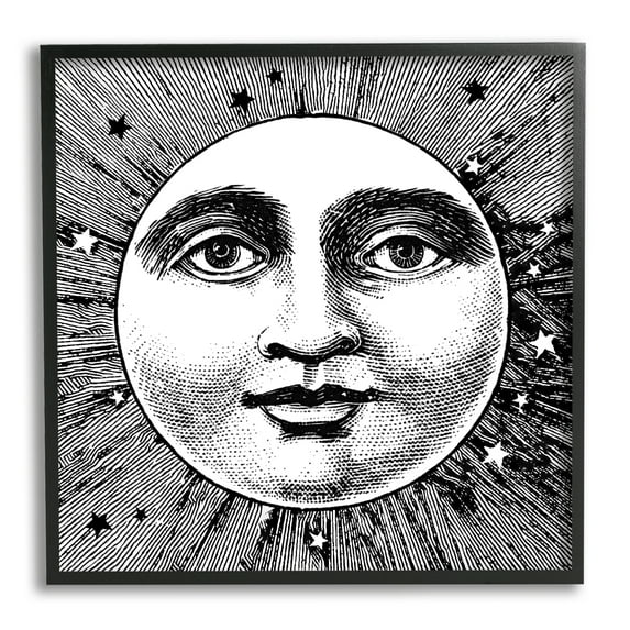 Stupell Industries Moon & Stars Face Landscape Painting Black Framed Art Print Wall Art, 12 x 12