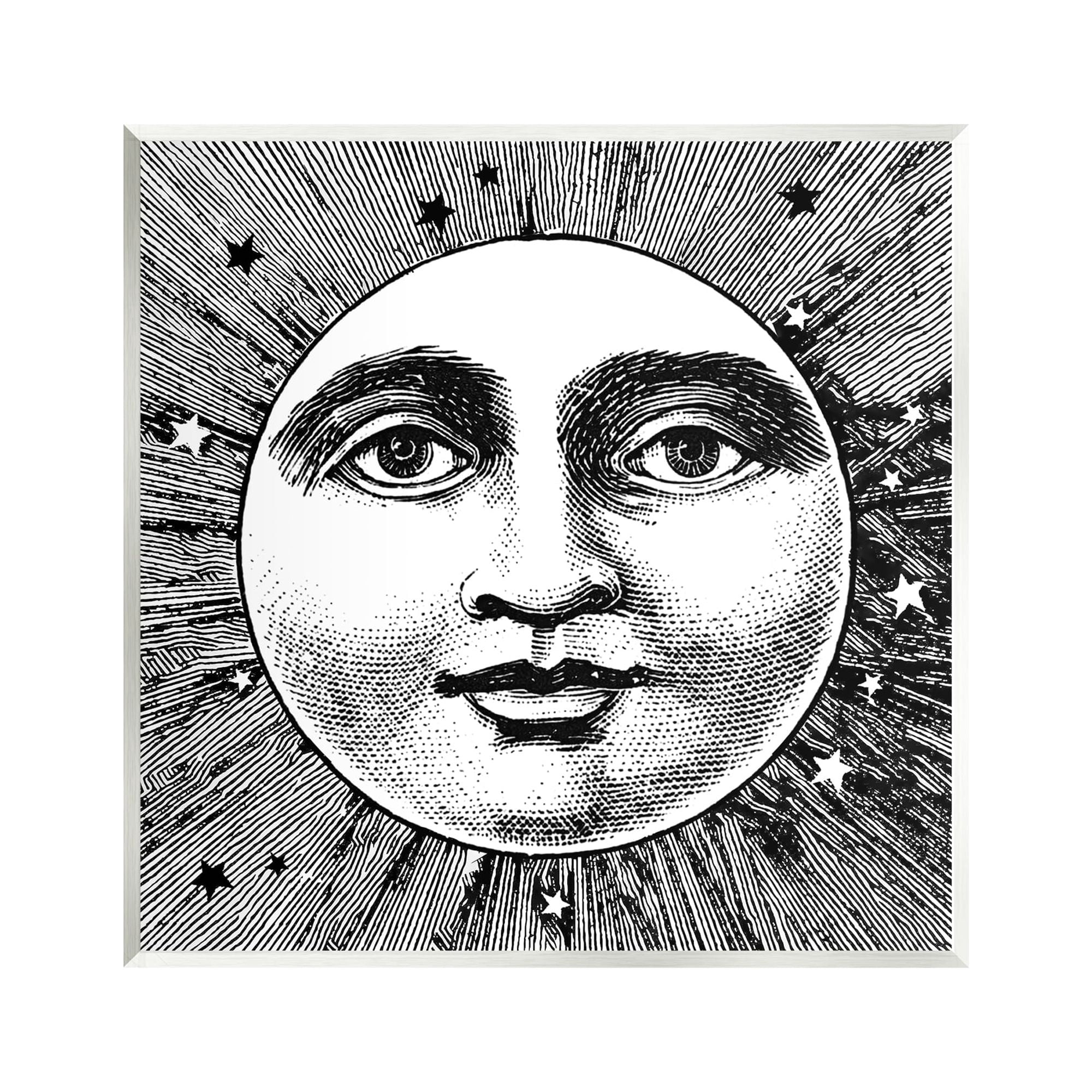 Stupell Industries Moon & Stars Face Landscape Painting Unframed Art Print Wall Art, 12 x 12