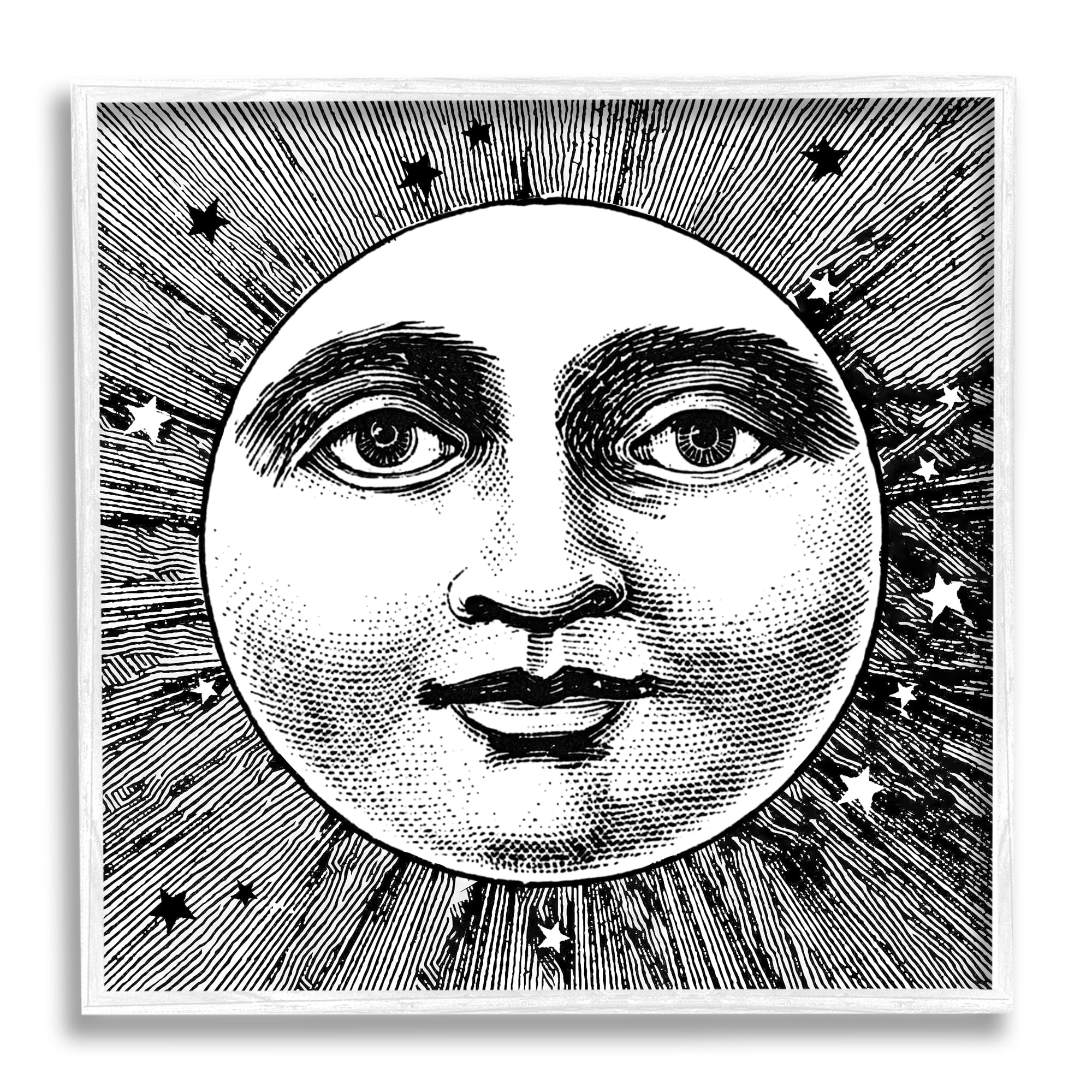 Stupell Industries Moon & Stars Face Landscape Painting White Framed Art Print Wall Art, 24 x 24