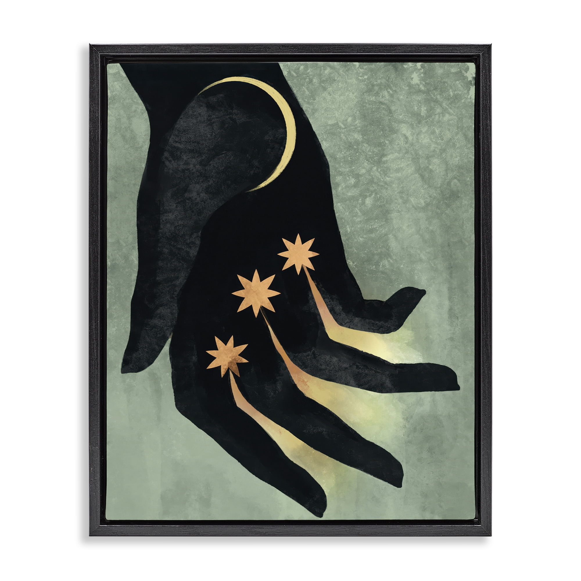 Stupell Industries Moon & Stars Hand Astrology & Stars Painting Black Floater Framed Canvas Art Print Wall Art, 25 x 31