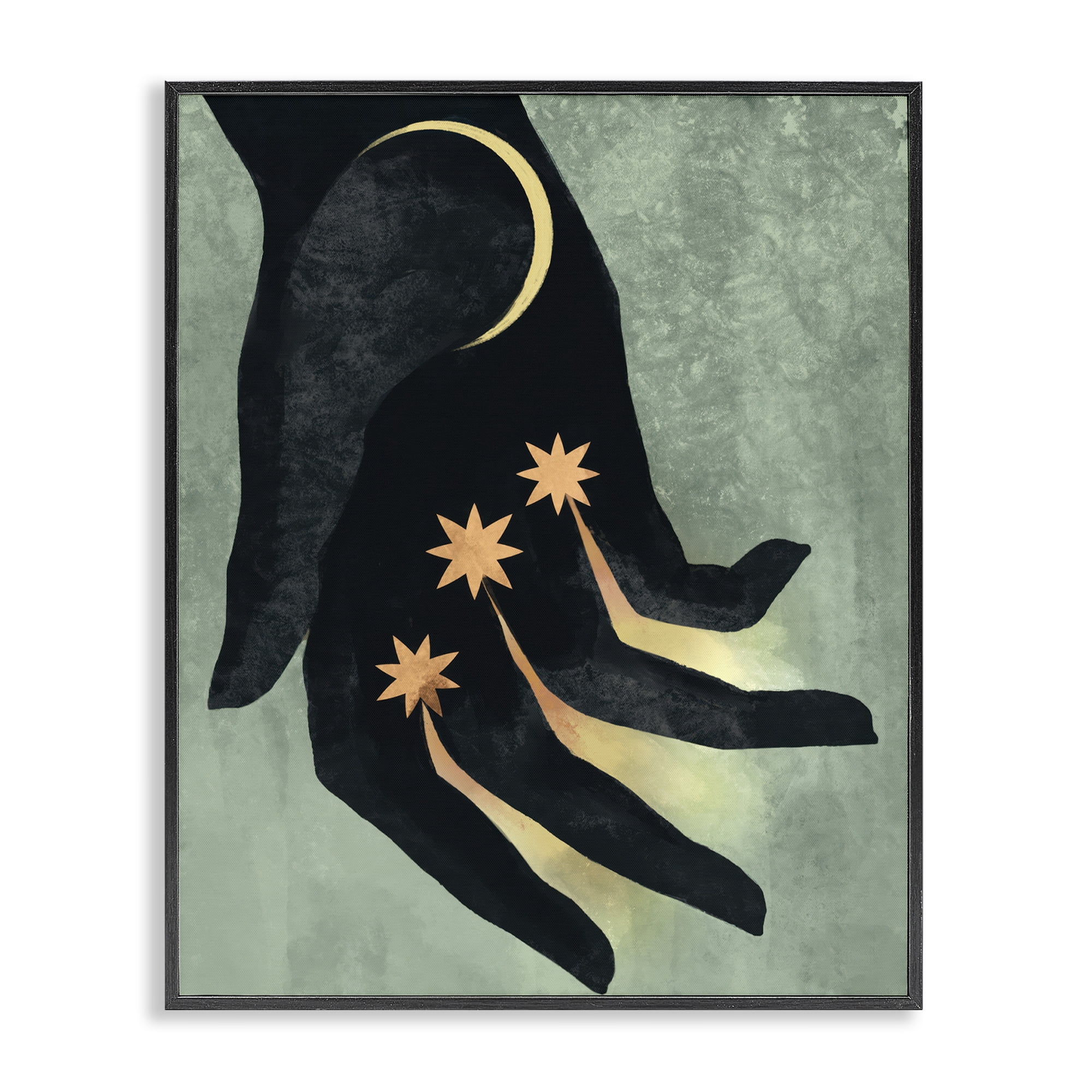 Stupell Industries Moon & Stars Hand Astrology & Stars Painting Black Framed Art Print Wall Art, 16 x 20