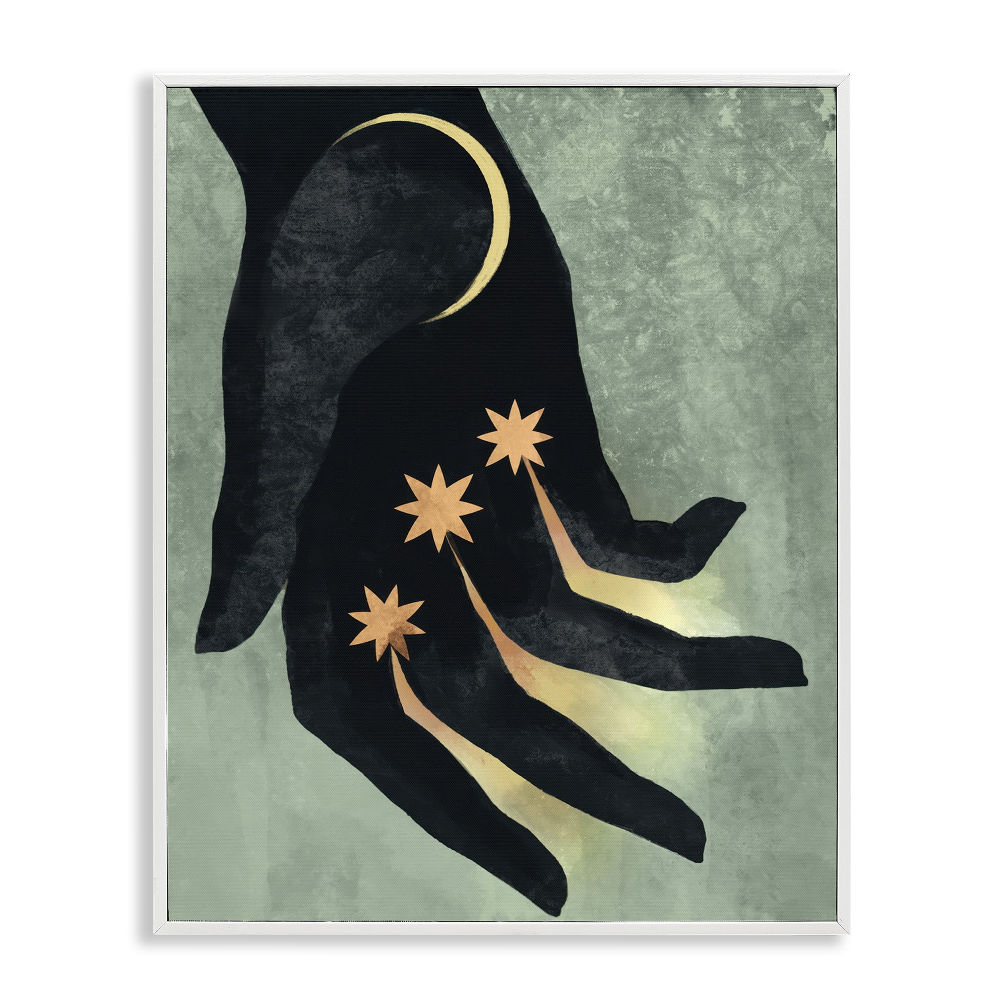 Stupell Industries Moon & Stars Hand Astrology & Stars Painting White Framed Art Print Wall Art, 11 x 14