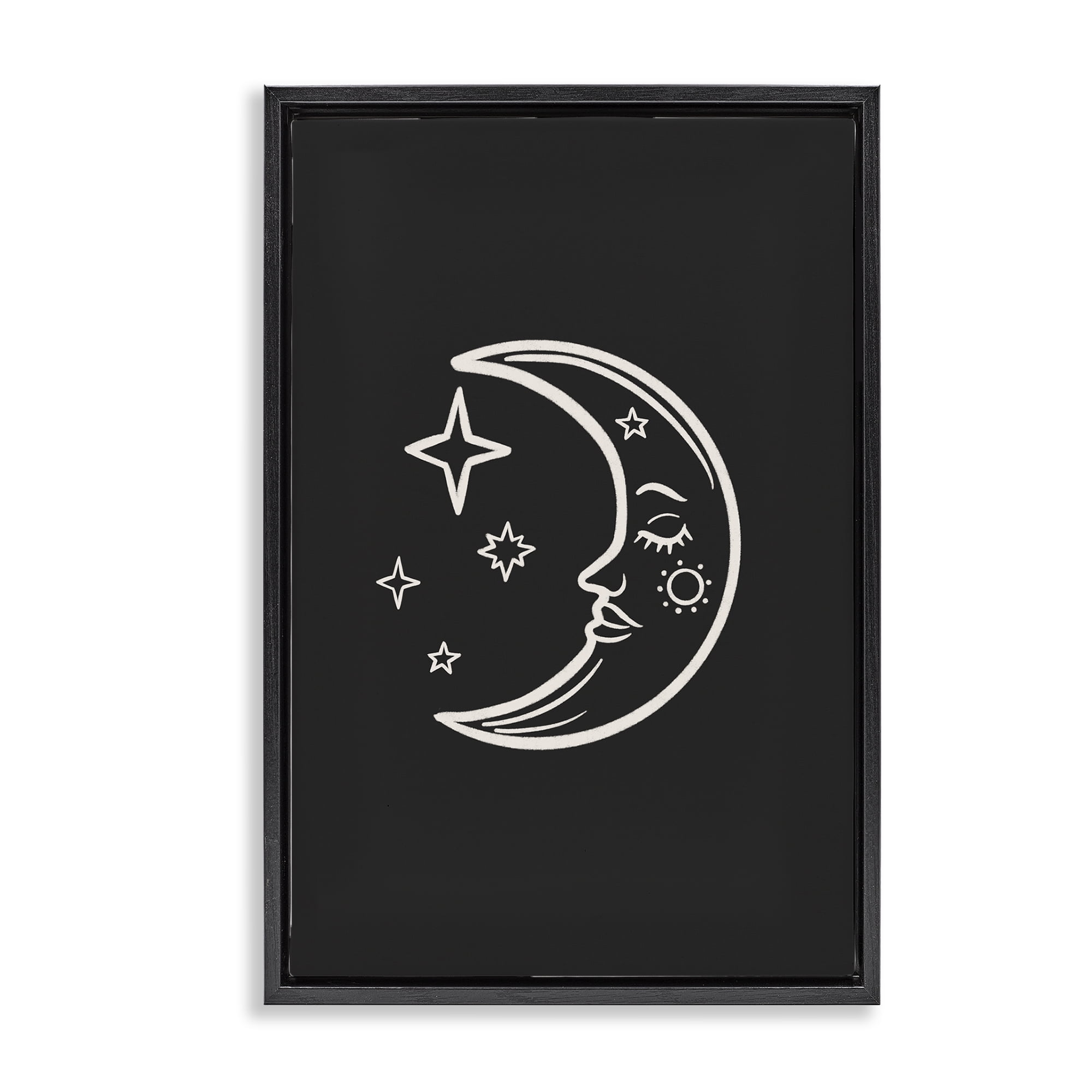 Stupell Industries Moon & Stars on Black Astrology & Stars Painting Black Floater Framed Canvas Art Print Wall Art, 17 x 25