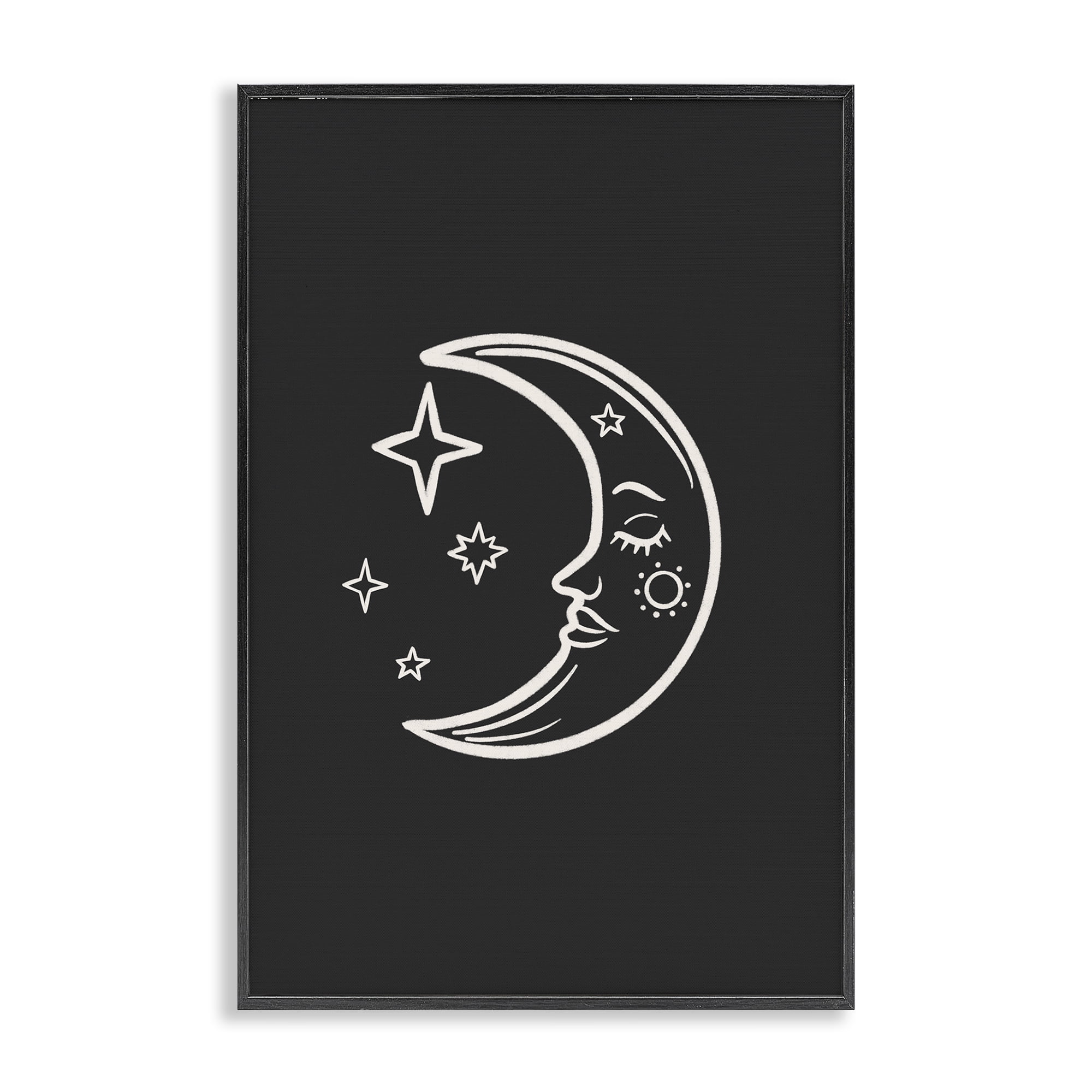 Stupell Industries Moon & Stars on Black Astrology & Stars Painting Black Framed Art Print Wall Art, 16 x 24