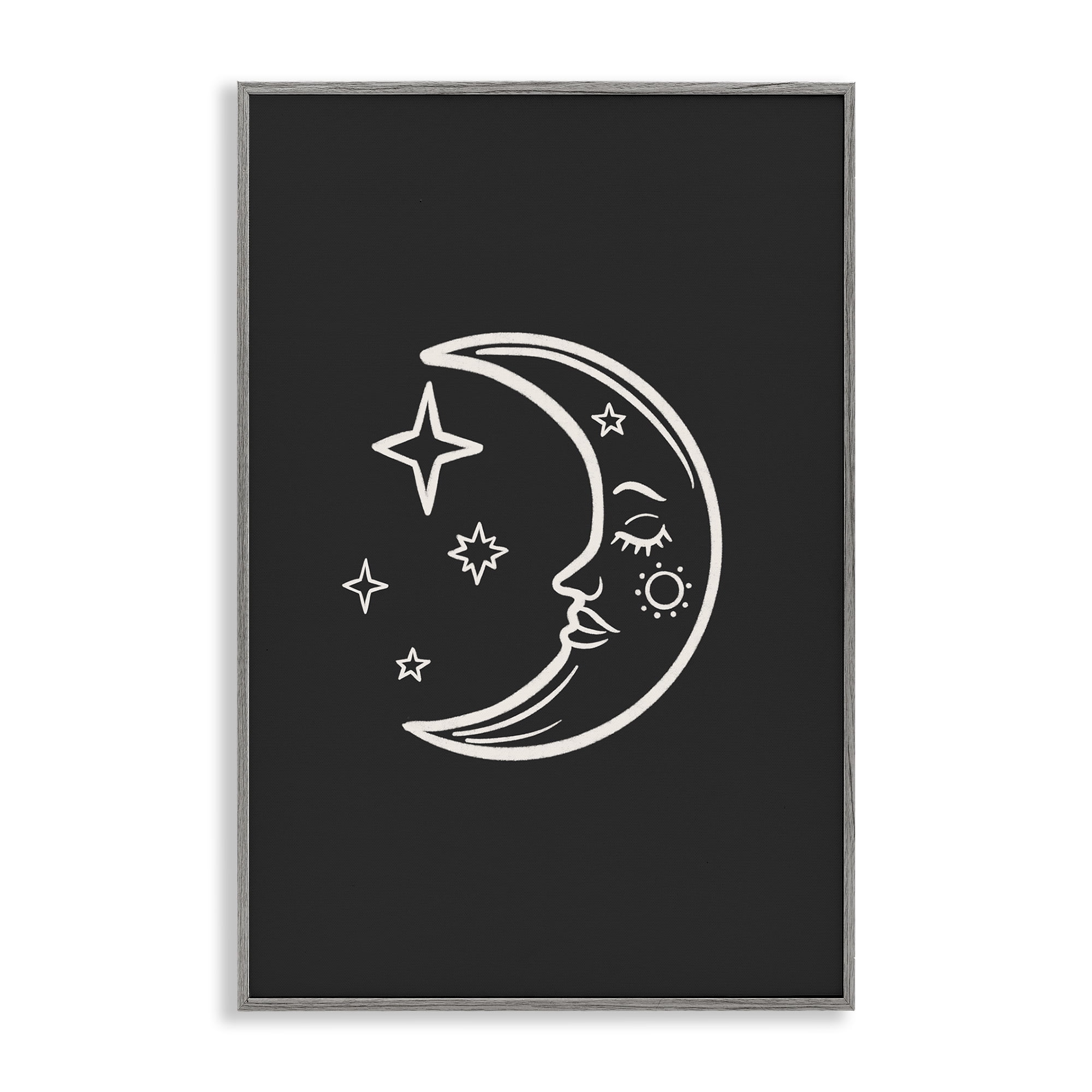 Stupell Industries Moon & Stars on Black Astrology & Stars Painting Gray Framed Art Print Wall Art, 20 x 30