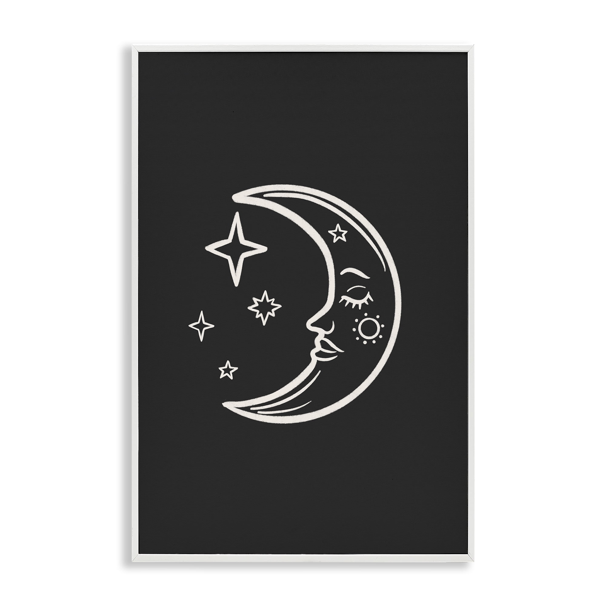 Stupell Industries Moon & Stars on Black Astrology & Stars Painting White Framed Art Print Wall Art, 16 x 24