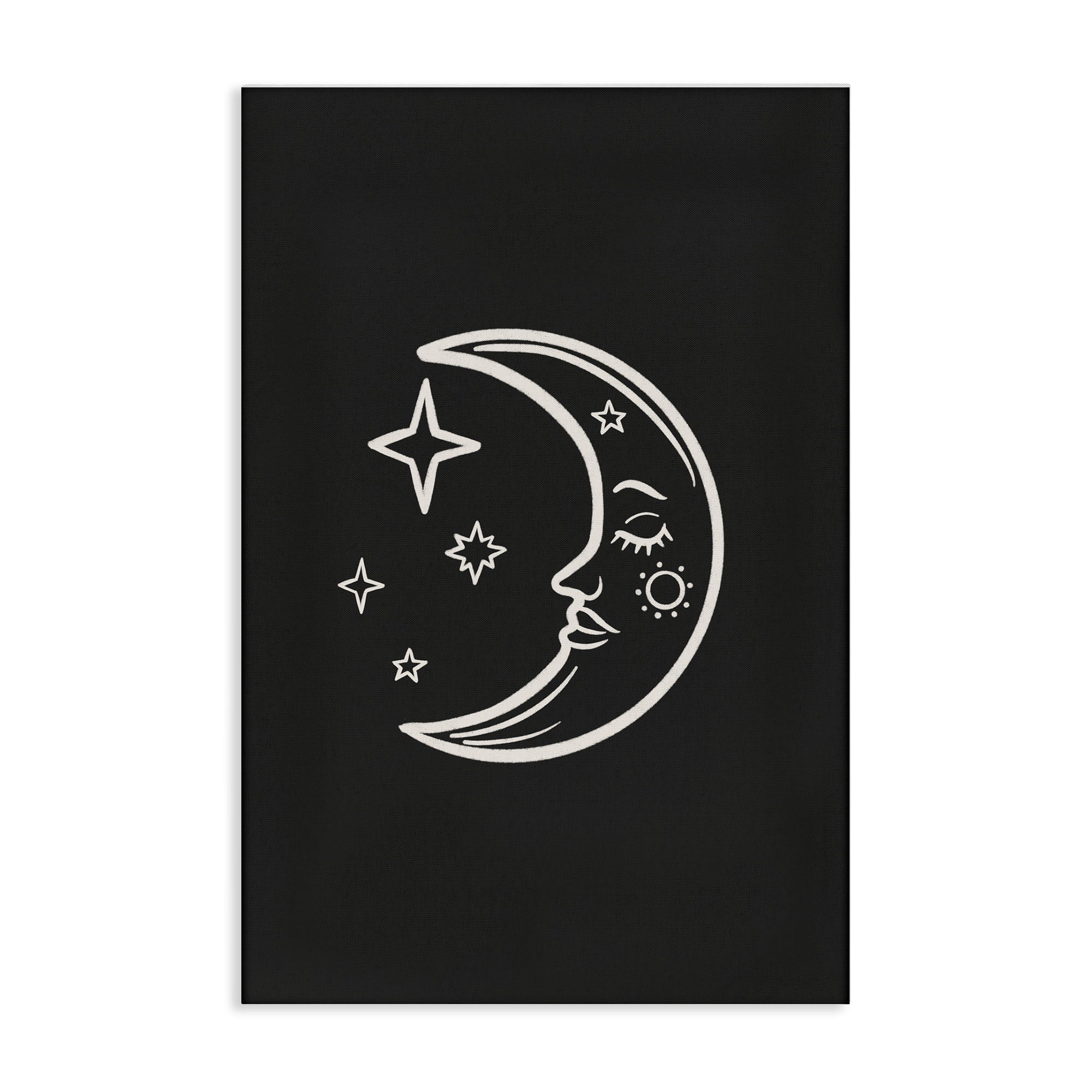 Stupell Industries Moon & Stars on Black Astrology & Stars Painting Wrapped Canvas Art Print Wall Art, 24 x 36