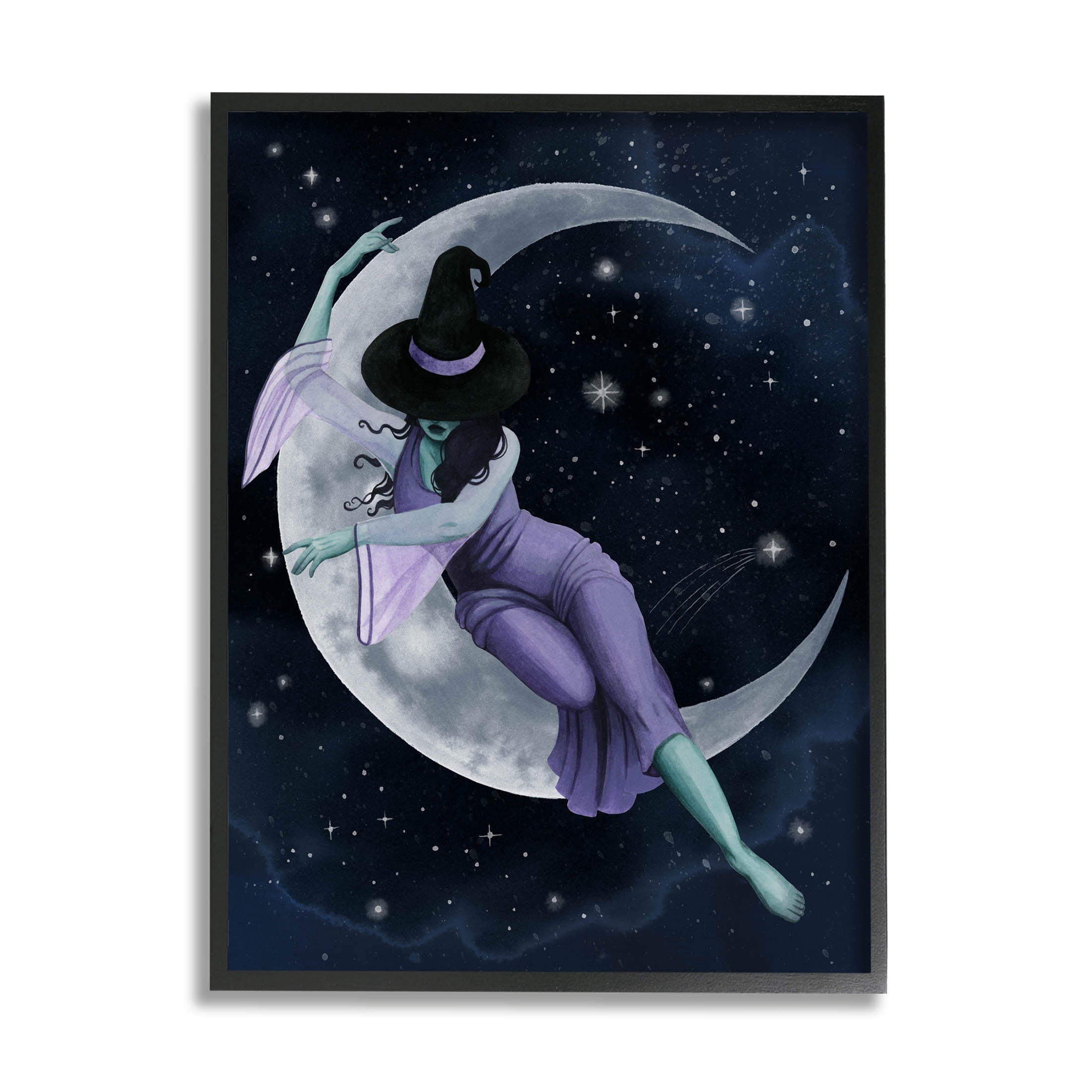 Stupell Industries Moon Witch Starry Night Sky Painting Black Framed Art Print Wall Art, Design by Grace Popp