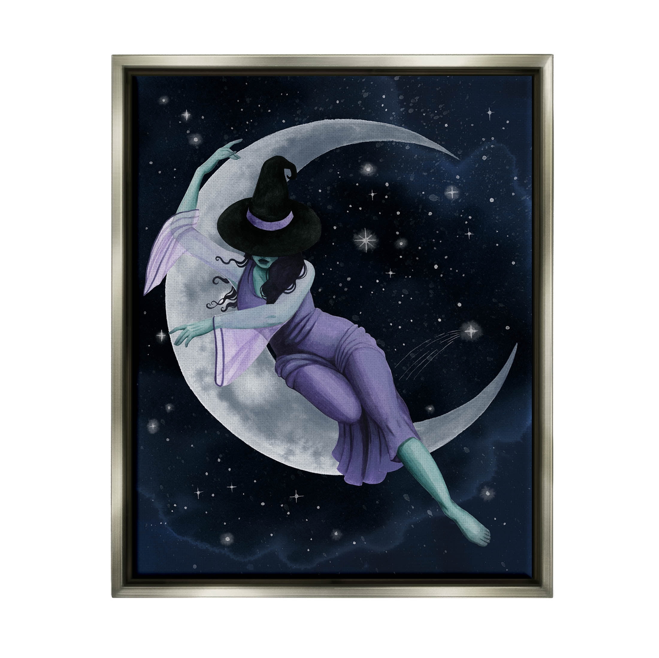 Stupell Industries Moon Witch Starry Night Sky Painting Luster Gray Floating Framed Canvas Print Wall Art, Design by Grace Popp