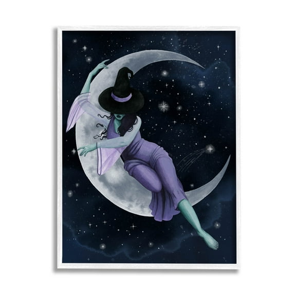 Stupell Industries Moon Witch Starry Night Sky Painting White Framed Art Print Wall Art, Design by Grace Popp